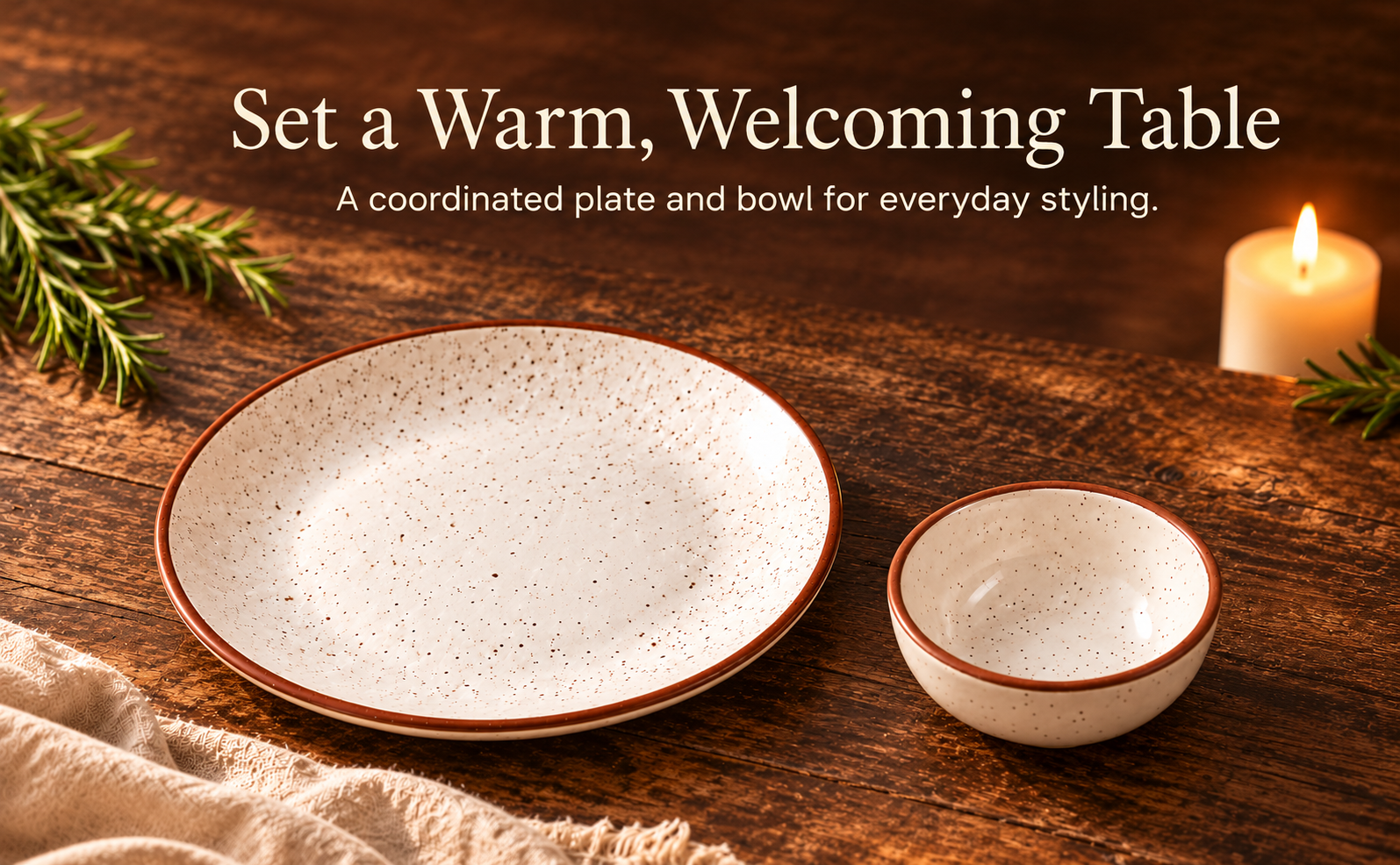 KunhaR Ceramic Dinner Plate & Dessert Bowl Set, Rustic Ivory Speckled Finish, 10 Inch Plate with 150 ml Bowl, 2 Pieces – visual story 5