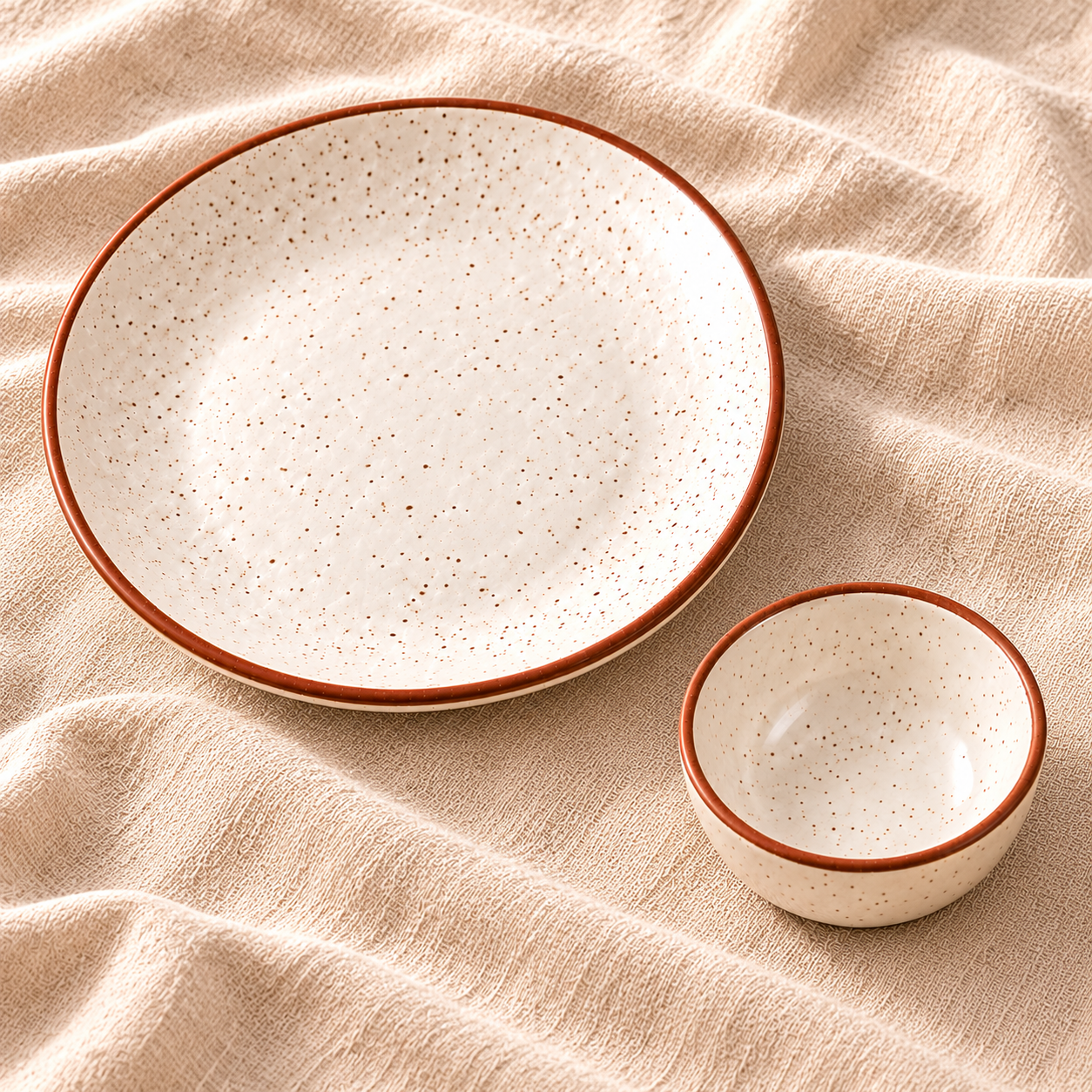 KunhaR Ceramic Dinner Plate & Dessert Bowl Set, Rustic Ivory Speckled Finish, 10 Inch Plate with 150 ml Bowl, 2 Pieces – image 5