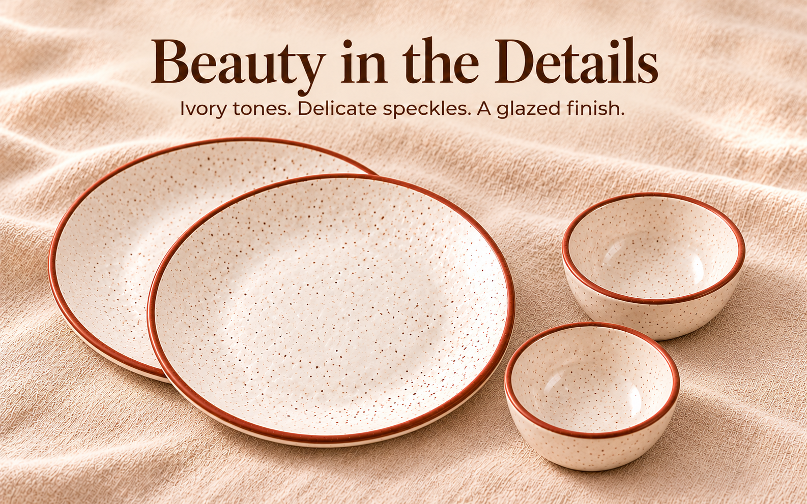 KunhaR Ceramic Dinner Set, Rustic Ivory Speckled Finish, 2 x 10 Inch Dinner Plates with 2 x 150 ml Dessert Bowls, 4 Pieces – visual story 4