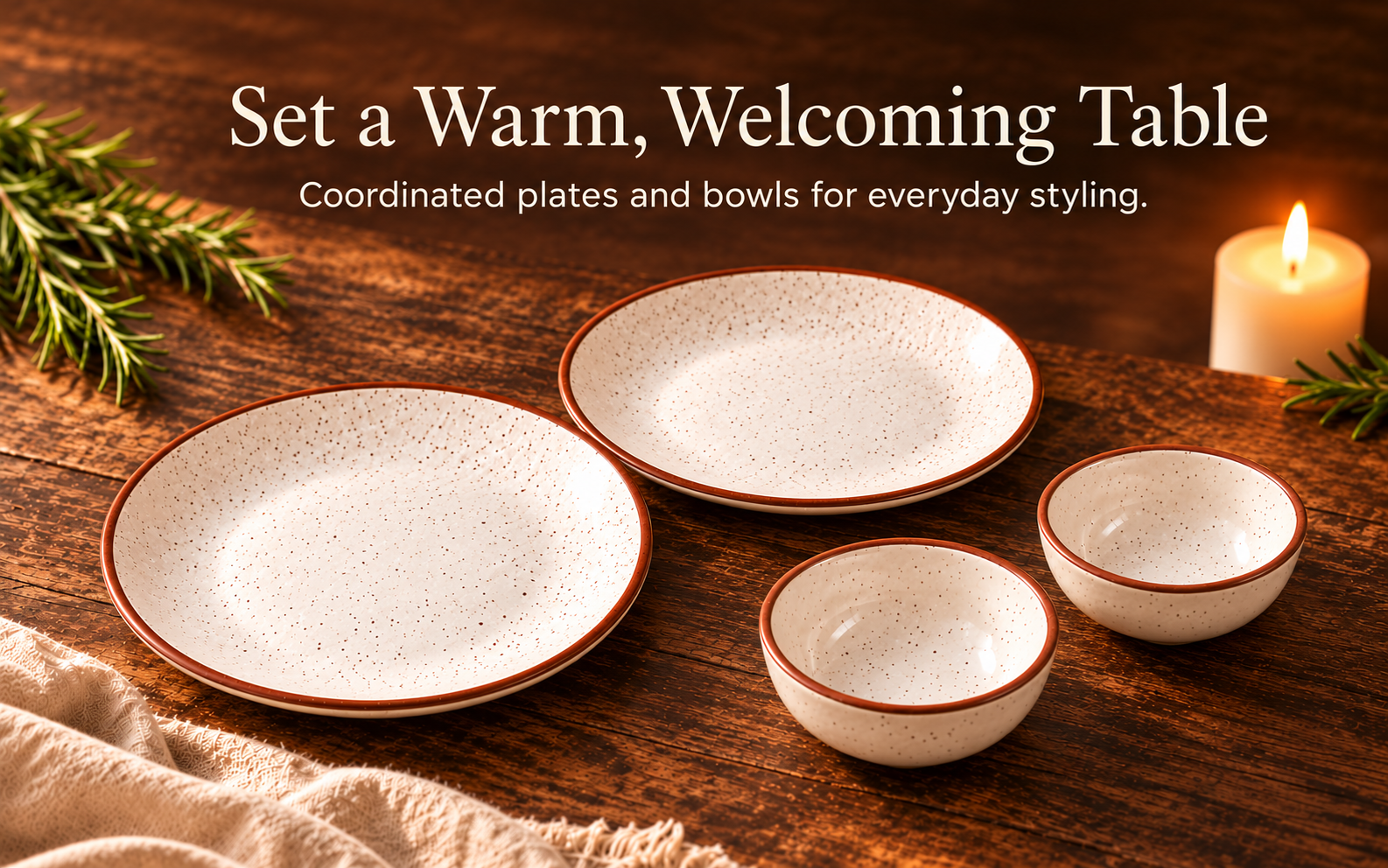 KunhaR Ceramic Dinner Set, Rustic Ivory Speckled Finish, 2 x 10 Inch Dinner Plates with 2 x 150 ml Dessert Bowls, 4 Pieces – visual story 5