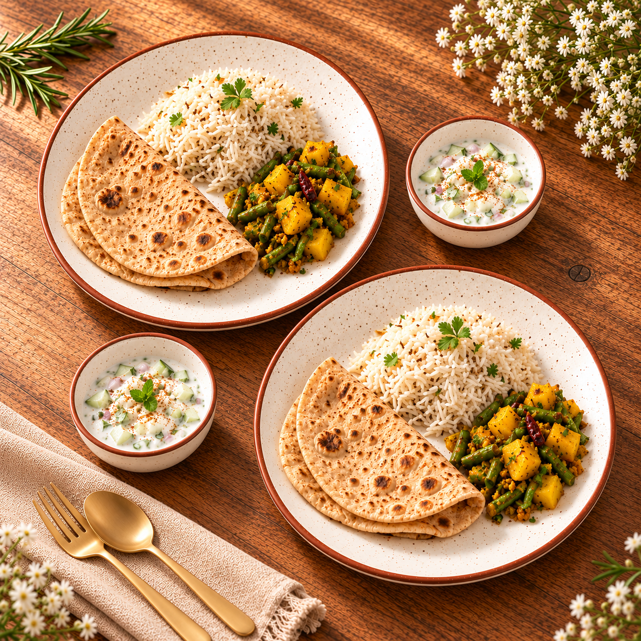 KunhaR Ceramic Dinner Set, Rustic Ivory Speckled Finish, 2 x 10 Inch Dinner Plates with 2 x 150 ml Dessert Bowls, 4 Pieces – image 3