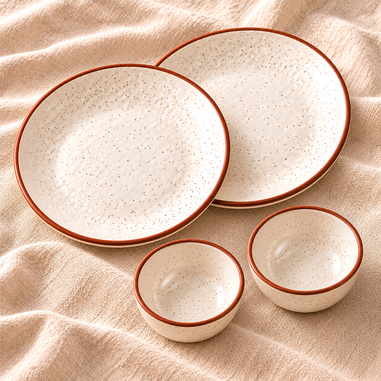 KunhaR Ceramic Dinner Set, Rustic Ivory Speckled Finish, 2 x 10 Inch Dinner Plates with 2 x 150 ml Dessert Bowls, 4 Pieces – image 5