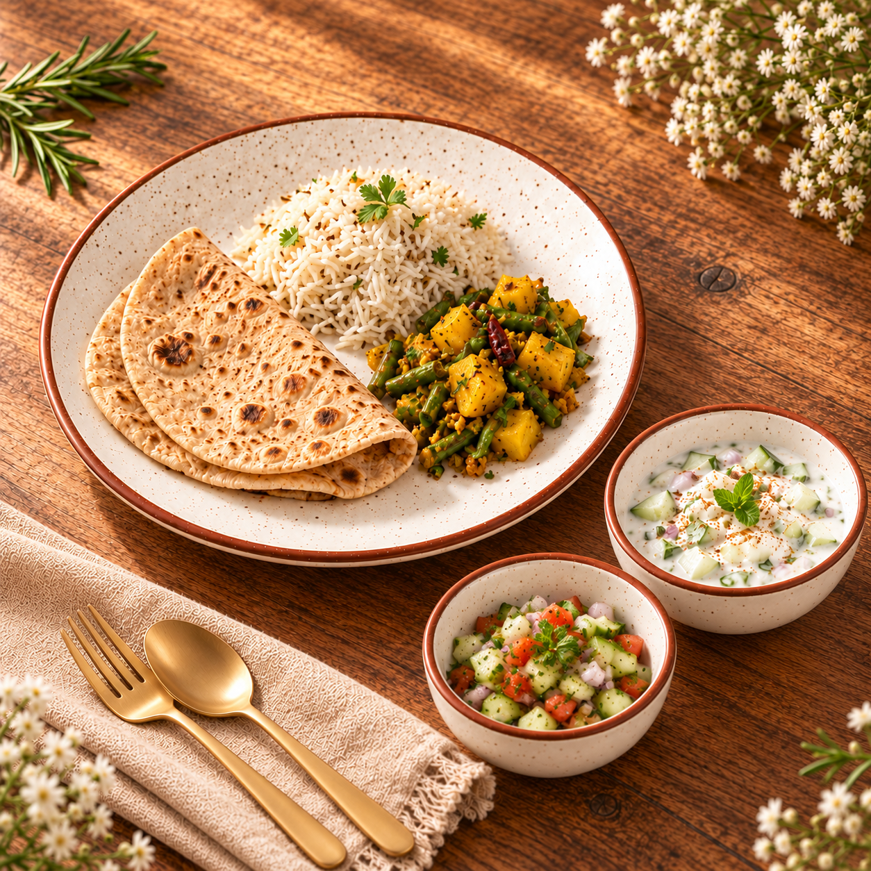 KunhaR Ceramic Dinner Plate & Dessert Bowl Set, Rustic Ivory Speckled Finish, 1 x 10 Inch Dinner Plate with 2 x 150 ml Dessert Bowls, 3 Pieces – image 3
