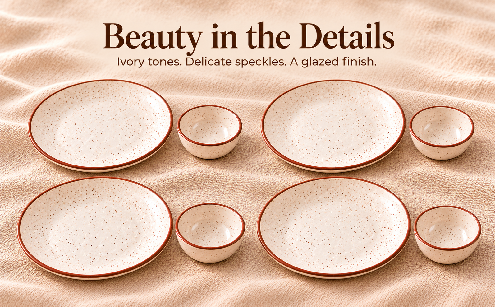 KunhaR Ceramic Dinner Set, Rustic Ivory Speckled Finish, 4 x 10 Inch Dinner Plates with 4 x 150 ml Dessert Bowls, 8 Pieces – visual story 4