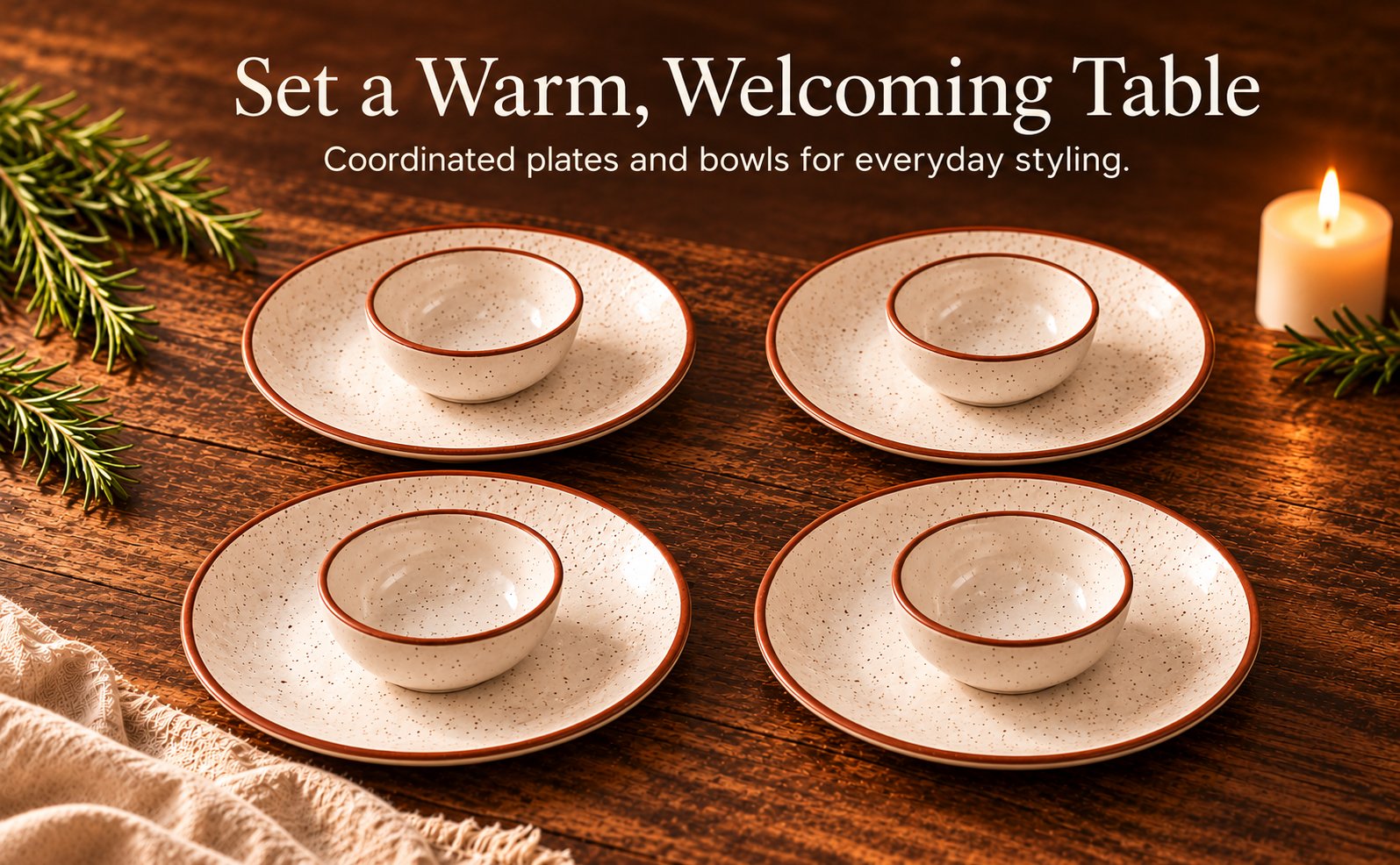 KunhaR Ceramic Dinner Set, Rustic Ivory Speckled Finish, 4 x 10 Inch Dinner Plates with 4 x 150 ml Dessert Bowls, 8 Pieces – visual story 5