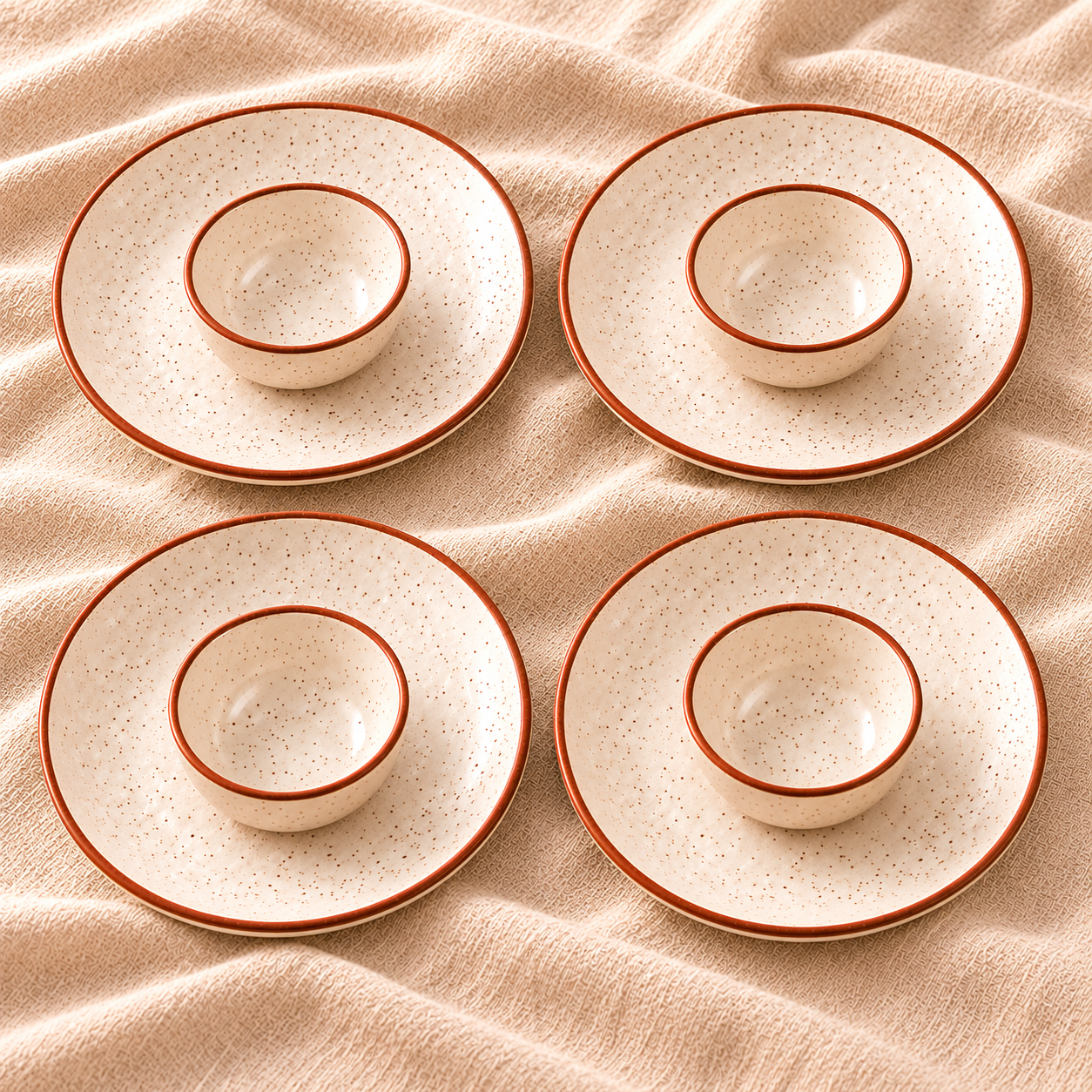 KunhaR Ceramic Dinner Set, Rustic Ivory Speckled Finish, 4 x 10 Inch Dinner Plates with 4 x 150 ml Dessert Bowls, 8 Pieces – image 5