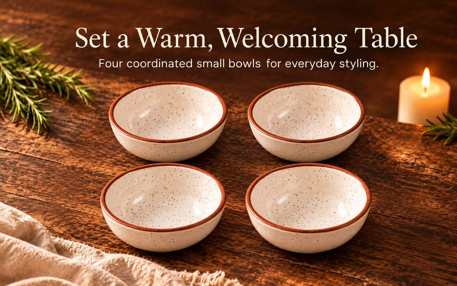 KunhaR Ceramic Dessert Bowl Set, Rustic Ivory Speckled Finish, 150 ml Each, Set of 4 – visual story 5