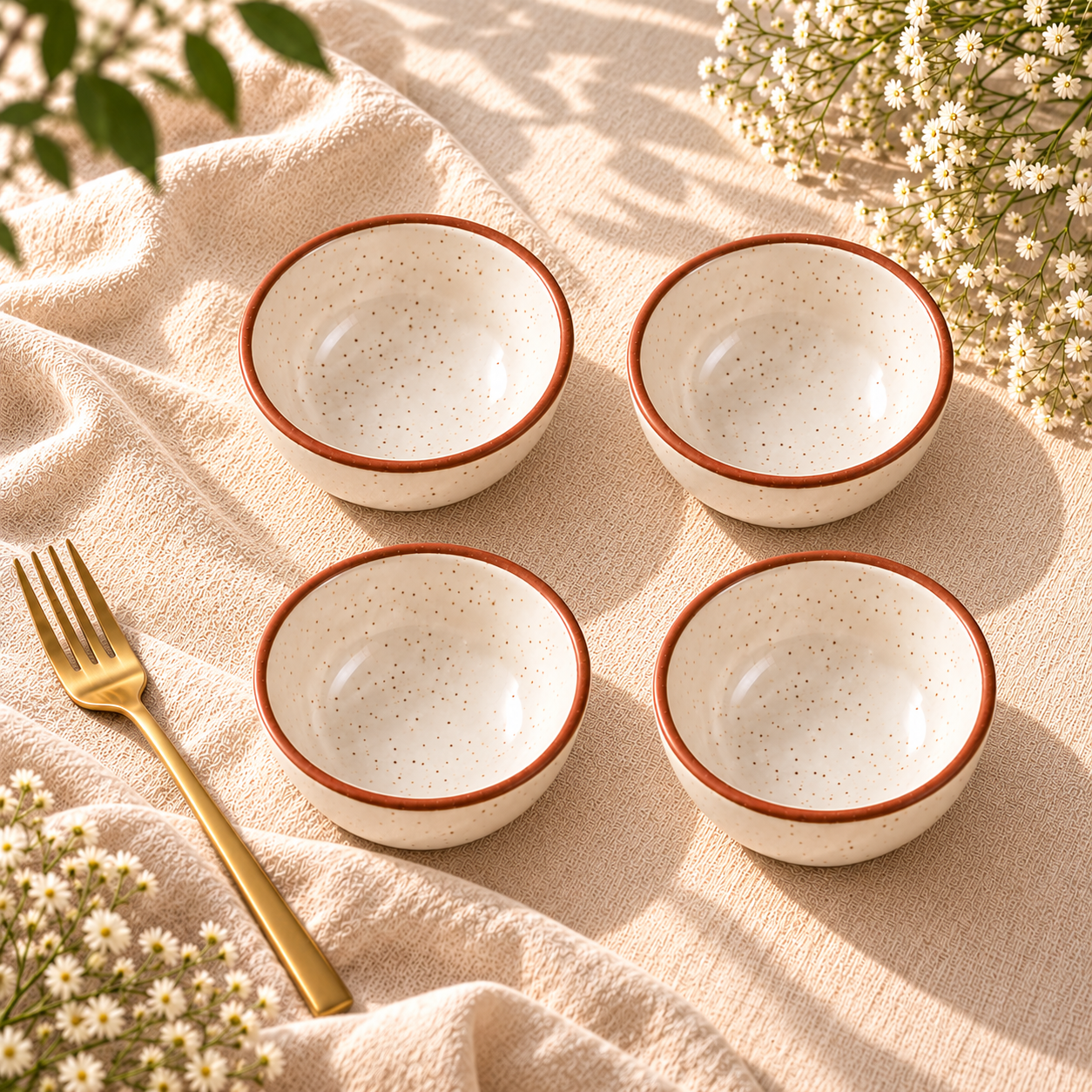 KunhaR Ceramic Dessert Bowl Set, Rustic Ivory Speckled Finish, 150 ml Each, Set of 4 – image 2