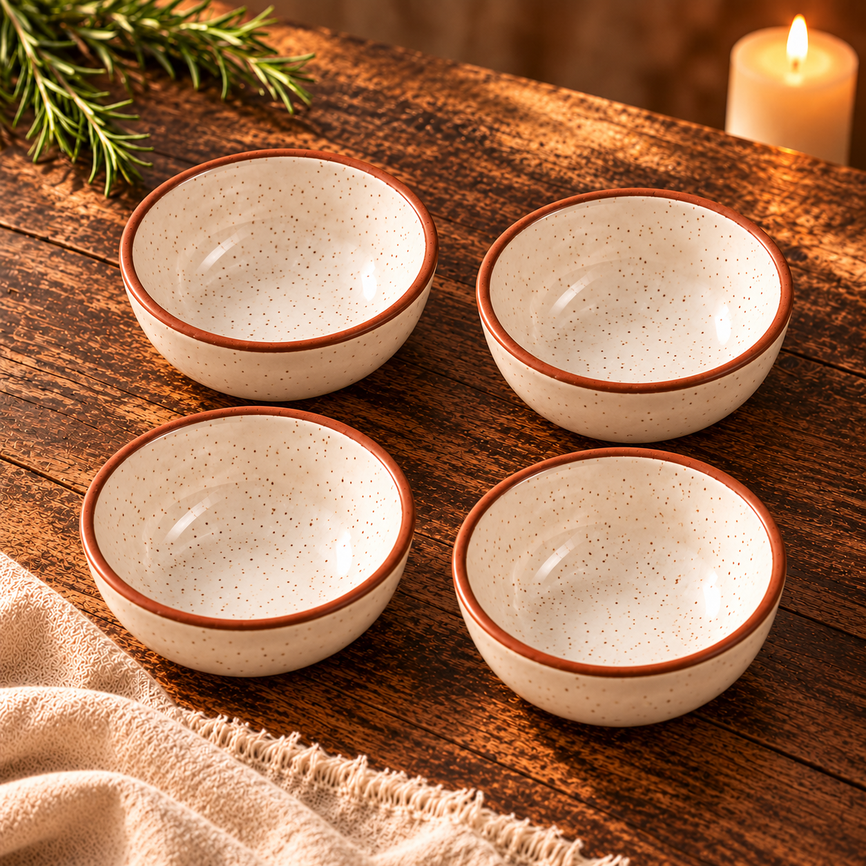 KunhaR Ceramic Dessert Bowl Set, Rustic Ivory Speckled Finish, 150 ml Each, Set of 4 – image 6