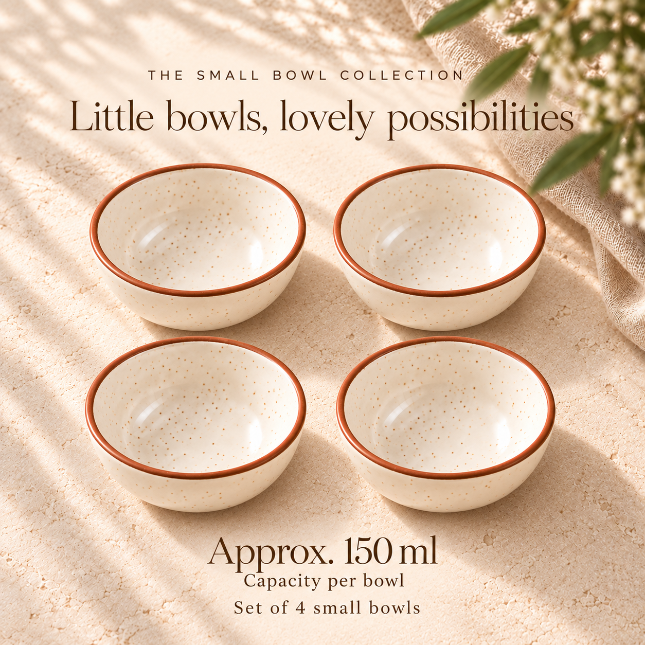 KunhaR Ceramic Dessert Bowl Set, Rustic Ivory Speckled Finish, 150 ml Each, Set of 4 – image 7