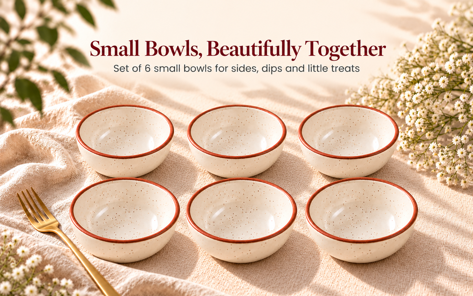 KunhaR Ceramic Dessert Bowl Set, Rustic Ivory Speckled Finish, 150 ml Each, Set of 6 – visual story 1