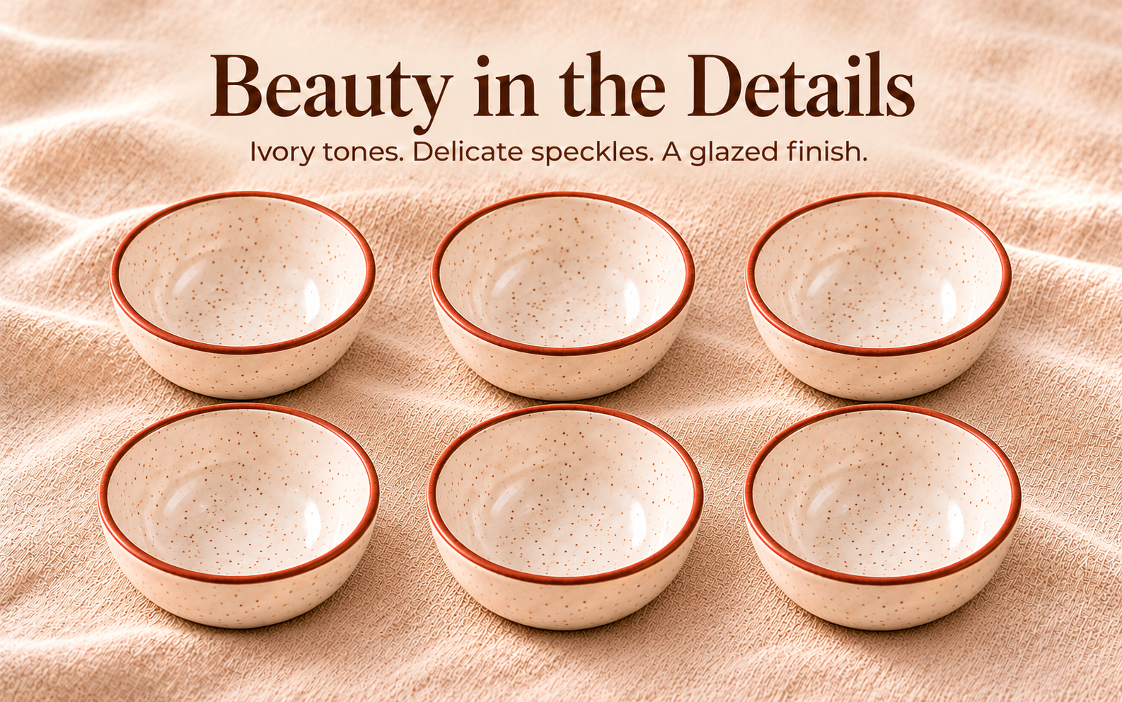 KunhaR Ceramic Dessert Bowl Set, Rustic Ivory Speckled Finish, 150 ml Each, Set of 6 – visual story 4