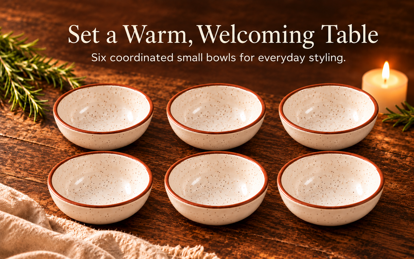 KunhaR Ceramic Dessert Bowl Set, Rustic Ivory Speckled Finish, 150 ml Each, Set of 6 – visual story 5
