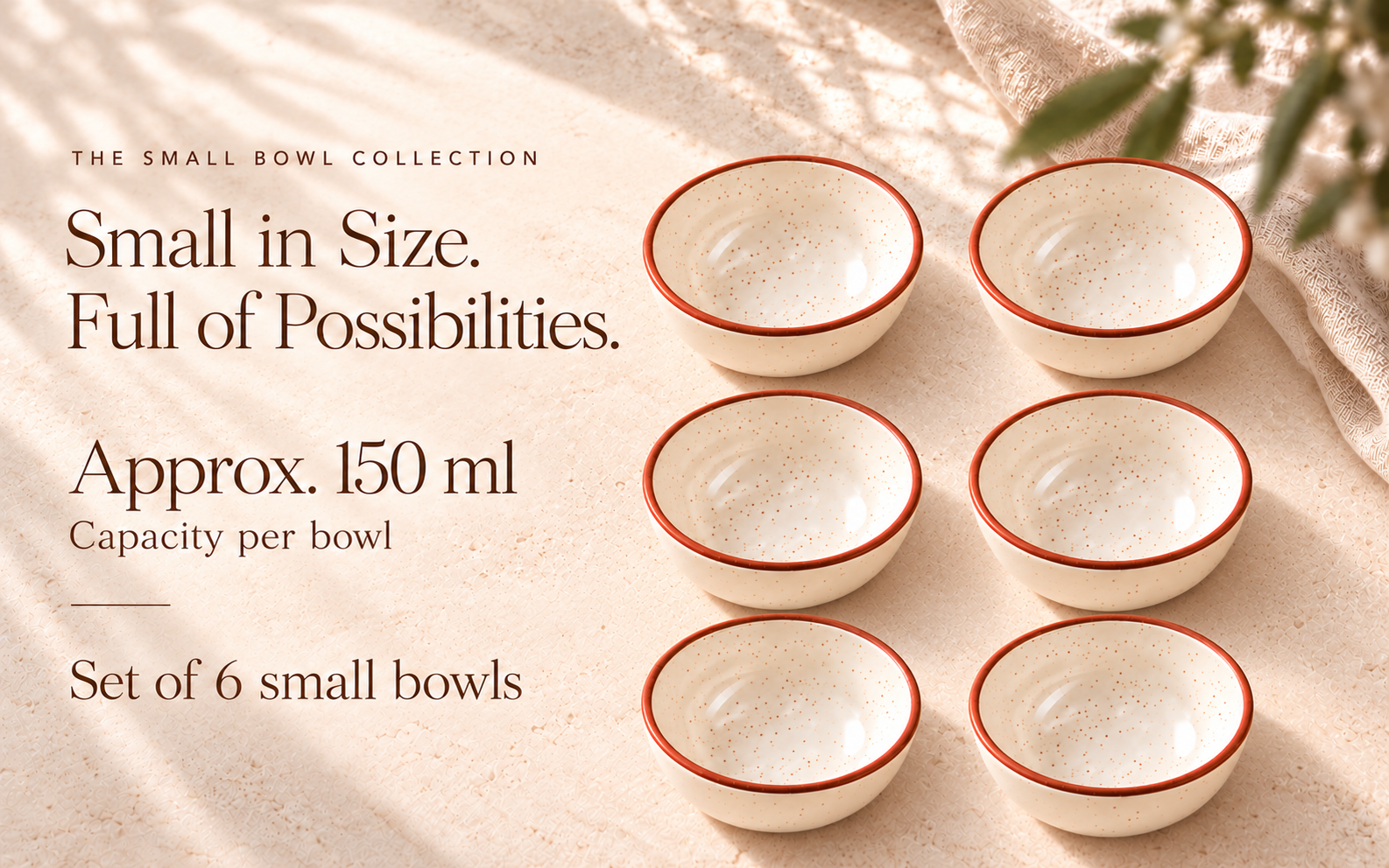 KunhaR Ceramic Dessert Bowl Set, Rustic Ivory Speckled Finish, 150 ml Each, Set of 6 – visual story 6