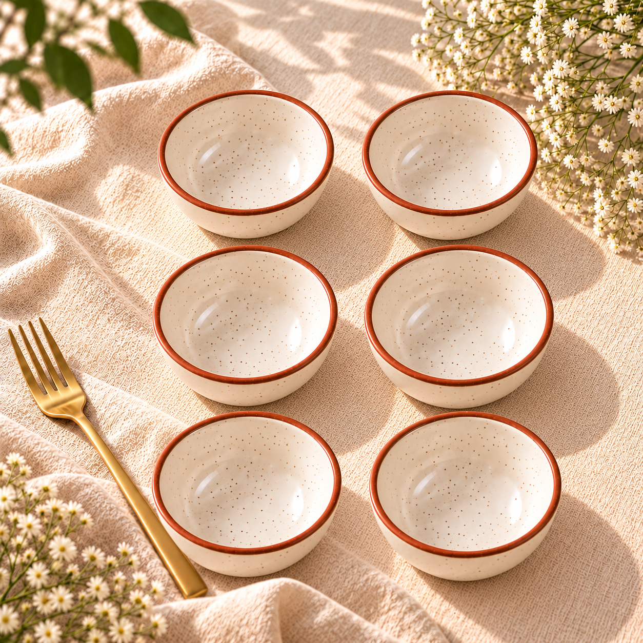 KunhaR Ceramic Dessert Bowl Set, Rustic Ivory Speckled Finish, 150 ml Each, Set of 6 – image 2