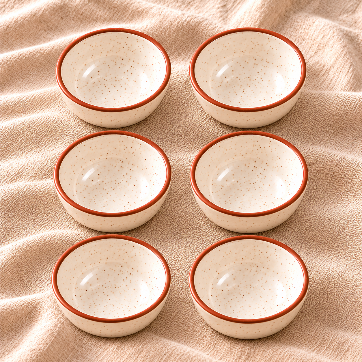 KunhaR Ceramic Dessert Bowl Set, Rustic Ivory Speckled Finish, 150 ml Each, Set of 6 – image 5