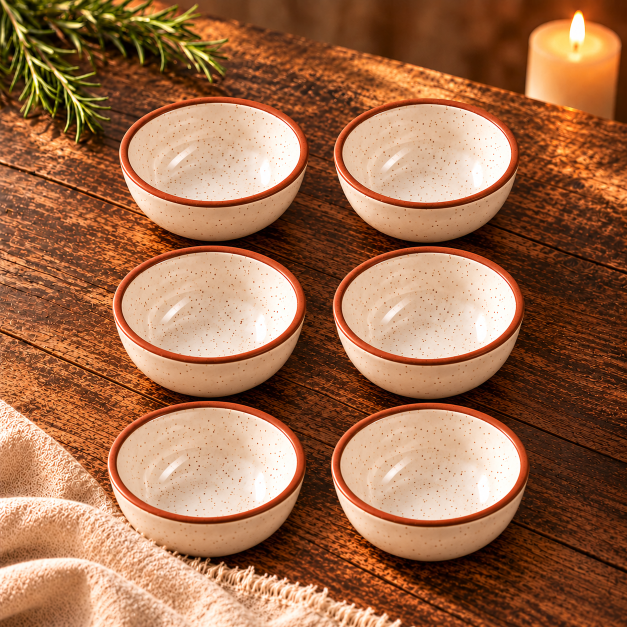 KunhaR Ceramic Dessert Bowl Set, Rustic Ivory Speckled Finish, 150 ml Each, Set of 6 – image 6