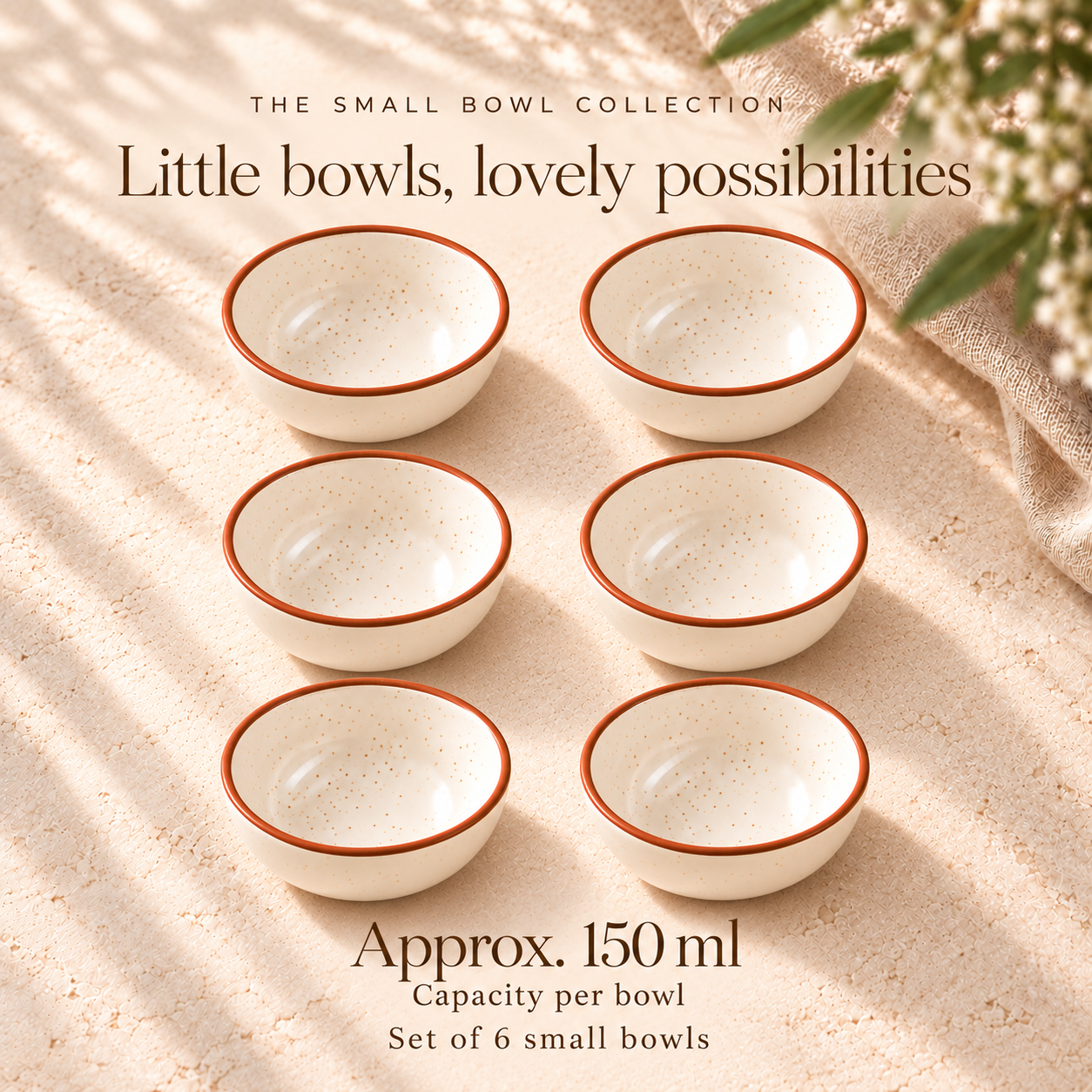 KunhaR Ceramic Dessert Bowl Set, Rustic Ivory Speckled Finish, 150 ml Each, Set of 6 – image 7