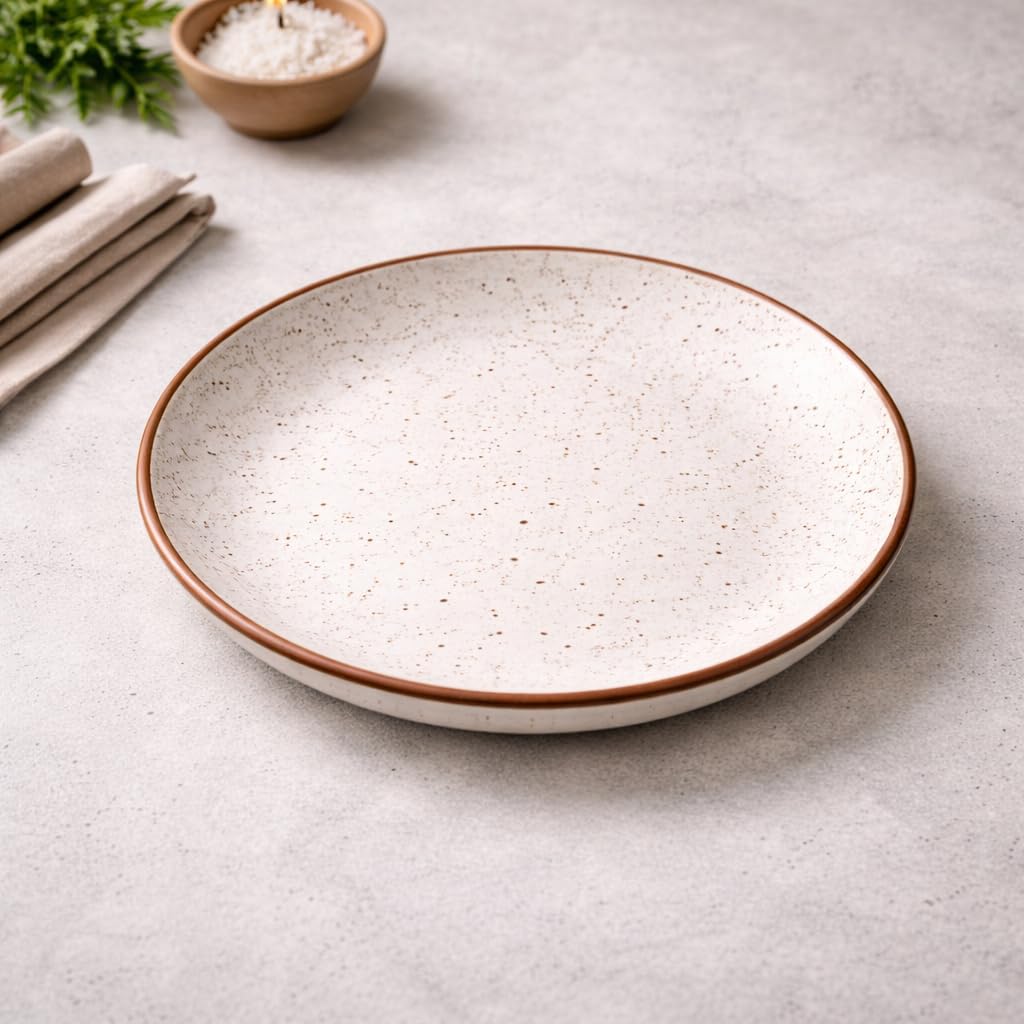 Kunhar Ceramic Dinner Plate 10 Inch | Rustic Ivory Speckled Finish | Premium Glazed Stoneware | Microwave & Dishwasher Safe, Pack of 1 — detail view 1