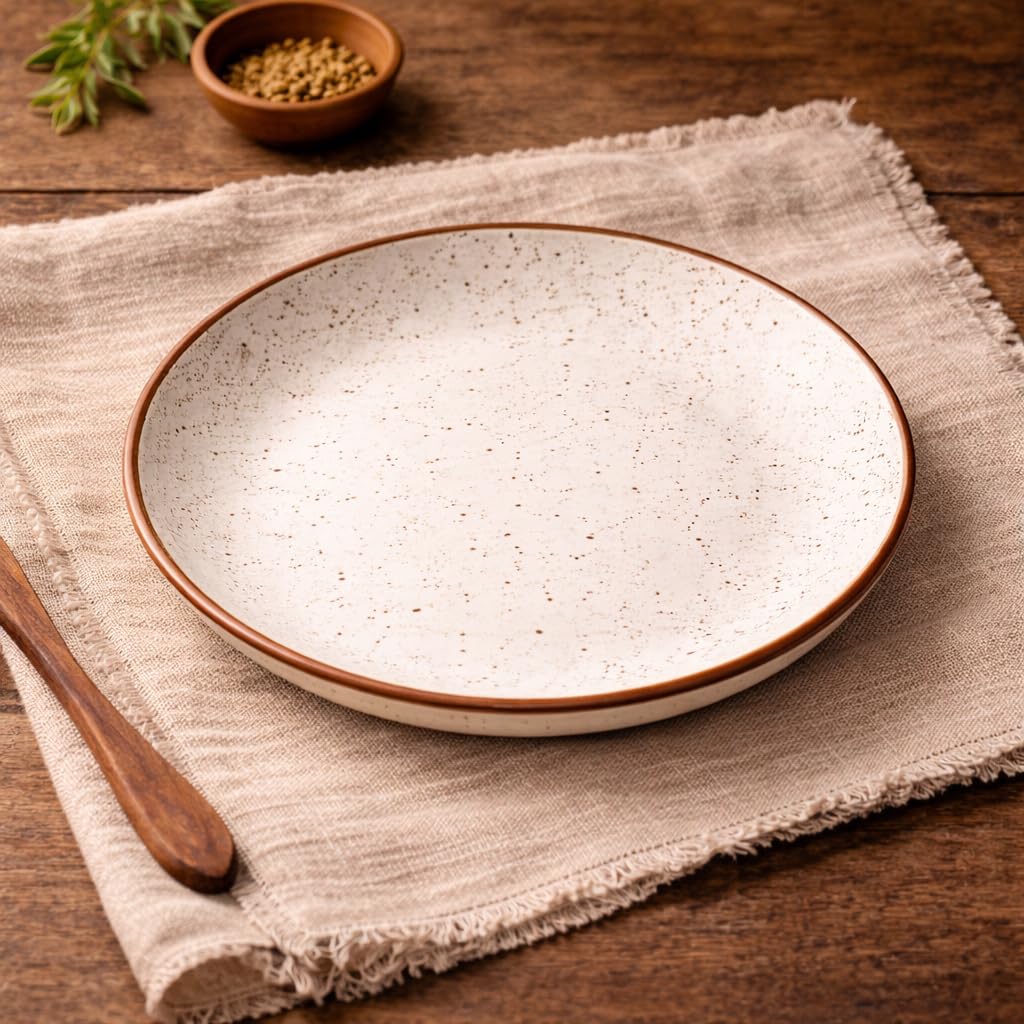 Kunhar Ceramic Dinner Plate 10 Inch | Rustic Ivory Speckled Finish | Premium Glazed Stoneware | Microwave & Dishwasher Safe, Pack of 1 — detail view 2