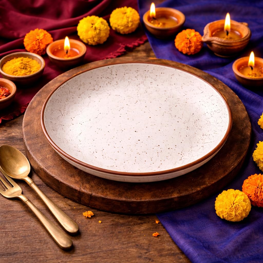 Kunhar Ceramic Dinner Plate 10 Inch | Rustic Ivory Speckled Finish | Premium Glazed Stoneware | Microwave & Dishwasher Safe, Pack of 1 — detail view 3