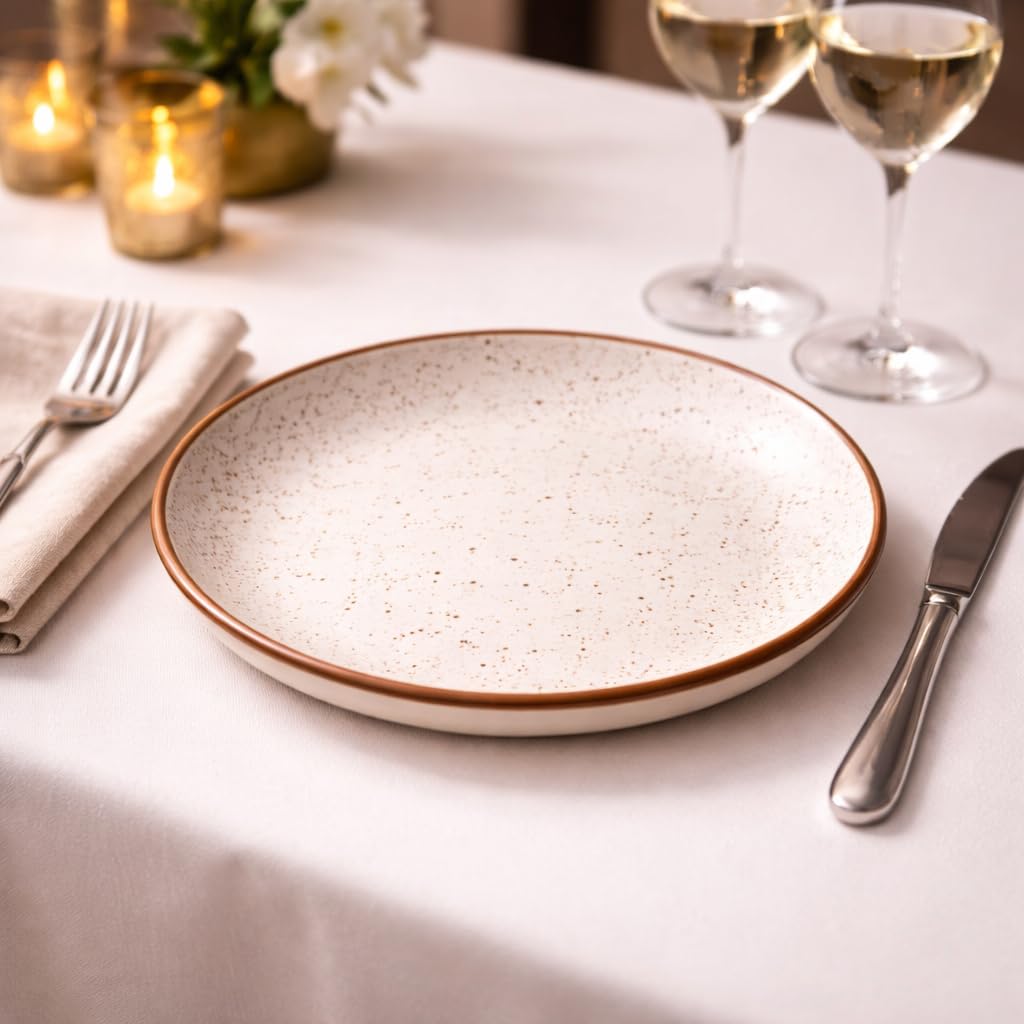 Kunhar Ceramic Dinner Plate 10 Inch | Rustic Ivory Speckled Finish | Premium Glazed Stoneware | Microwave & Dishwasher Safe, Pack of 1 — detail view 4