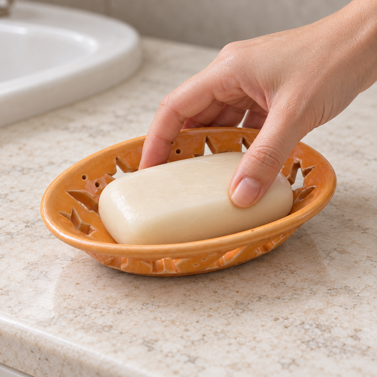 KunhaR Ceramic Soap Dish Holder, Yellow | Draining Soap Tray for Bathroom, Kitchen Sink & Wash Basin, 1 Piece - Image 2