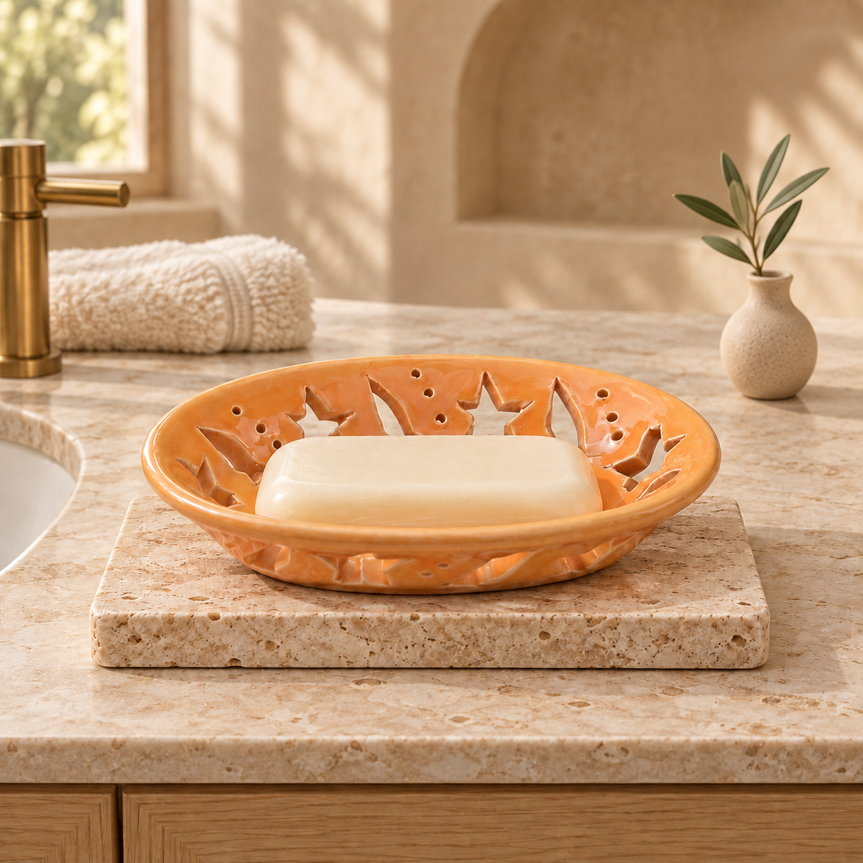 KunhaR Ceramic Soap Dish Holder, Yellow | Draining Soap Tray for Bathroom, Kitchen Sink & Wash Basin, 1 Piece - Image 3