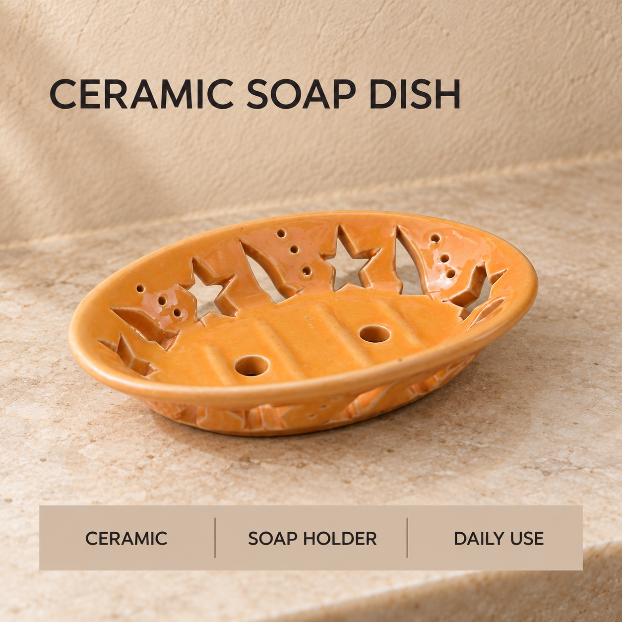 KunhaR Ceramic Soap Dish Holder, Yellow | Draining Soap Tray for Bathroom, Kitchen Sink & Wash Basin, 1 Piece - Image 6