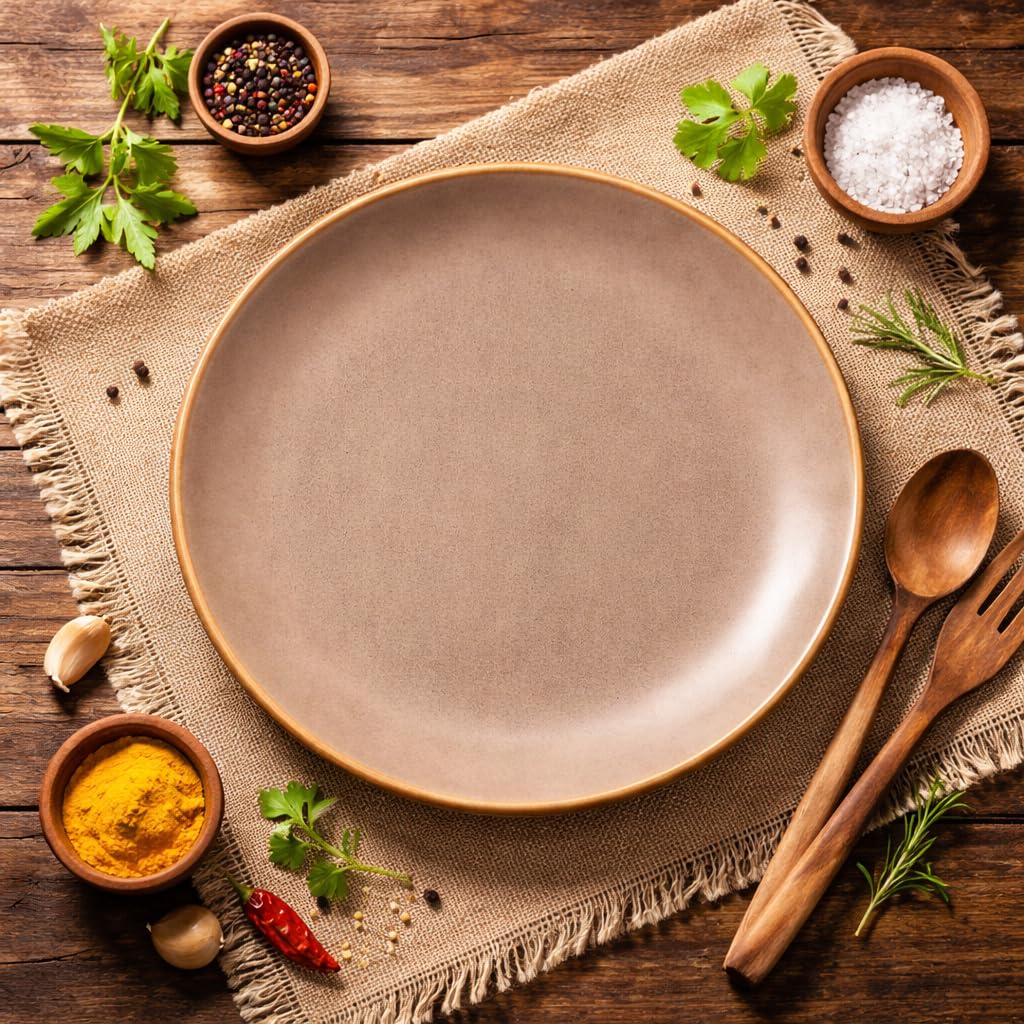 Kunhar Ceramic Dinner Plate 10 Inch | Rustic Ivory Speckled Finish with Brown Rim | Premium Glazed Stoneware | Microwave & Dishwasher Safe, Pack of 1