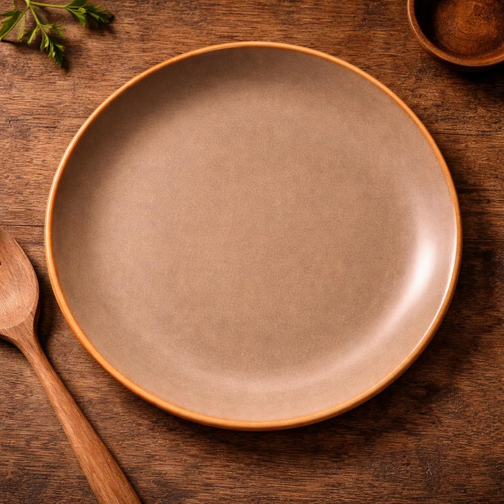 Kunhar Ceramic Dinner Plate 10 Inch | Rustic Ivory Speckled Finish with Brown Rim | Premium Glazed Stoneware | Microwave & Dishwasher Safe, Pack of 1 — detail view 1