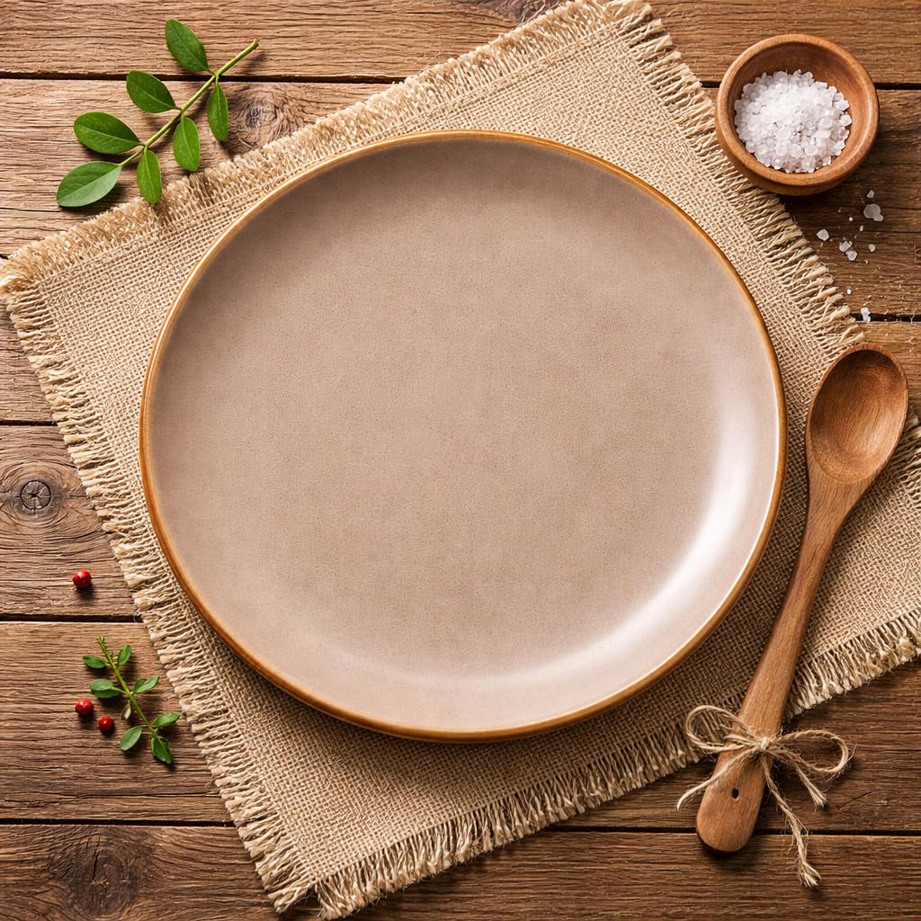 Kunhar Ceramic Dinner Plate 10 Inch | Rustic Ivory Speckled Finish with Brown Rim | Premium Glazed Stoneware | Microwave & Dishwasher Safe, Pack of 1 — detail view 3