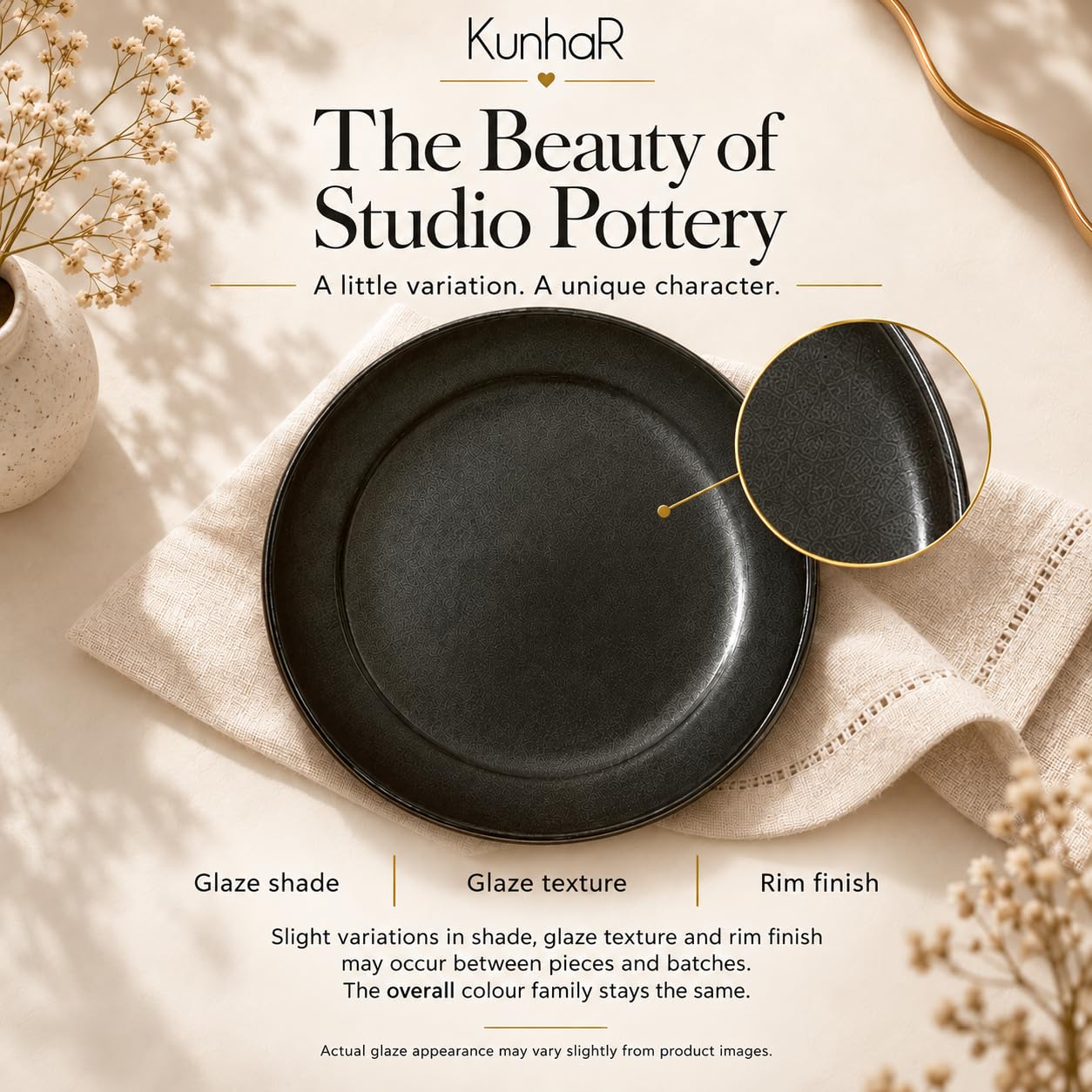 Kunhar Ceramic Dinner Plate 10 Inch | Midnight Blue Gloss | Premium Stoneware | Microwave & Dishwasher Safe, Pack of 1 — detail view 6