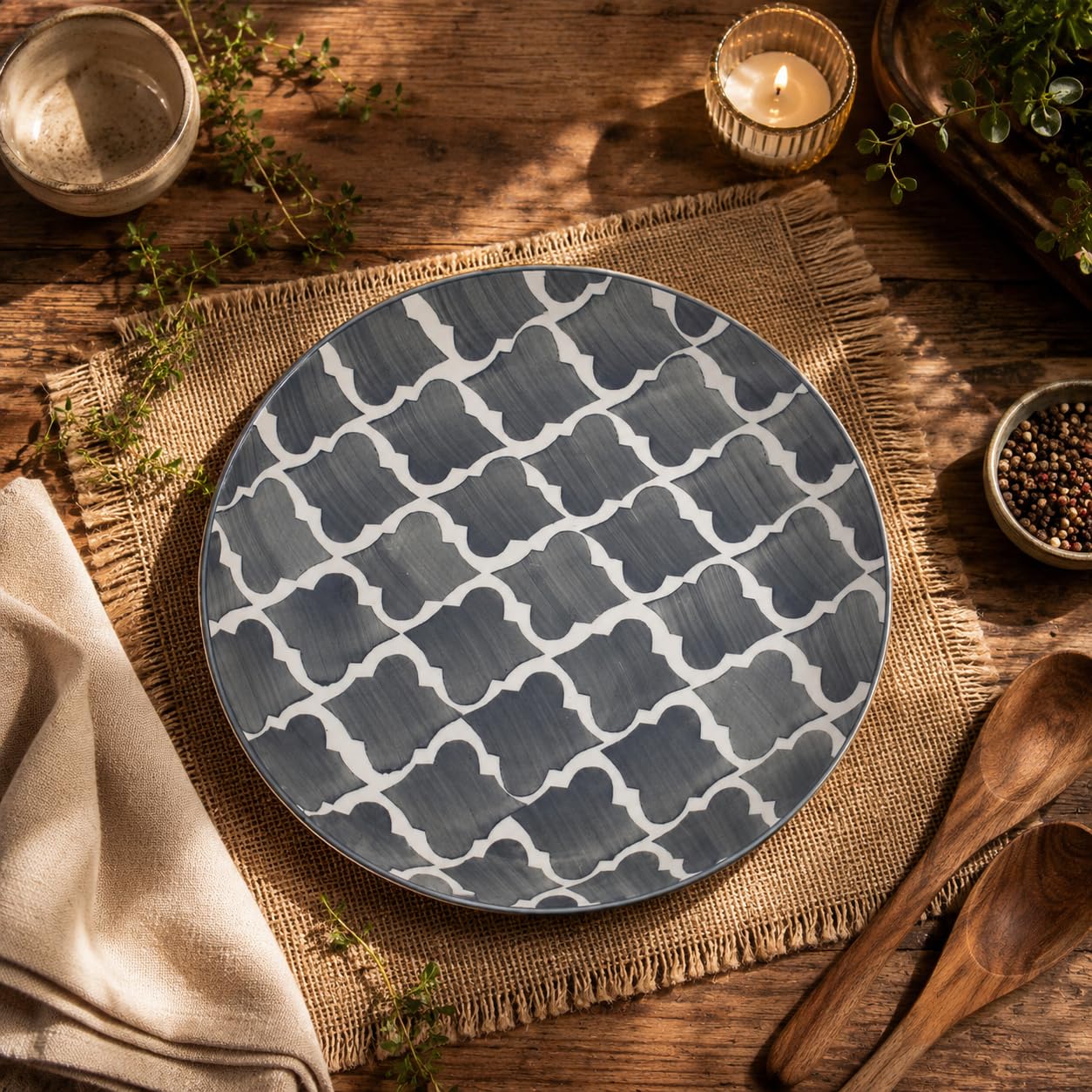 KunhaR Ceramic Dinner Plate 10 Inch | Grey Umrao Handpainted Finish | Premium Stoneware | Microwave & Dishwasher Safe, Pack of 1