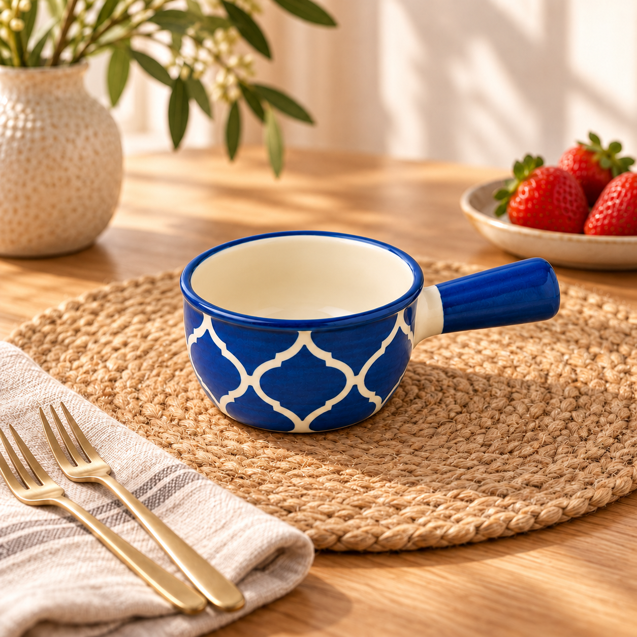 KunhaR Ceramic Fondue Top for Chocolate, Cheese & Dips, 180 ml, Blue, Pack of 1 | Lead-Free, Microwave & Oven Safe