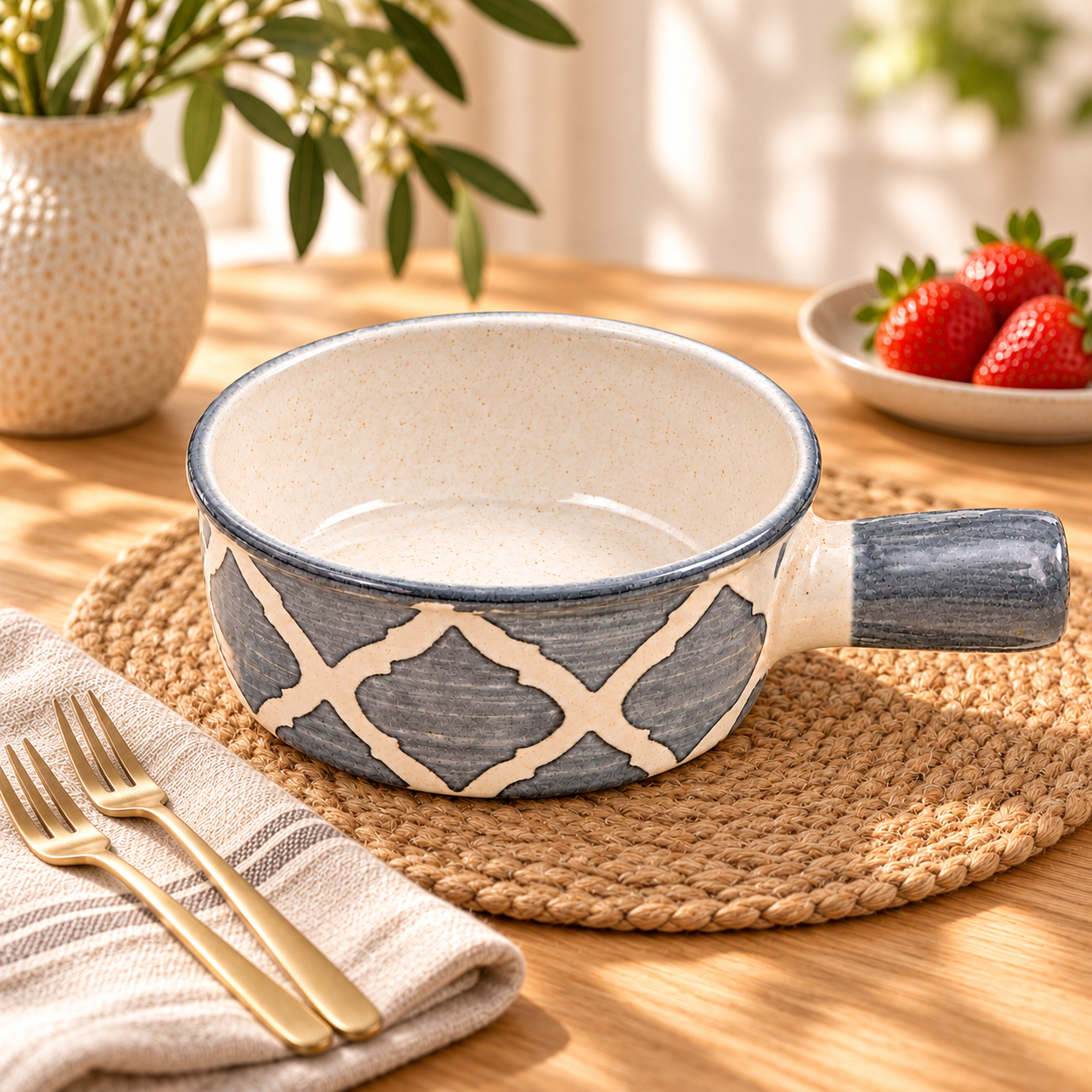 KunhaR Ceramic Fondue Top for Chocolate, Cheese & Dips, 450 ml, Grey, Pack of 1 | Lead-Free, Microwave & Oven Safe