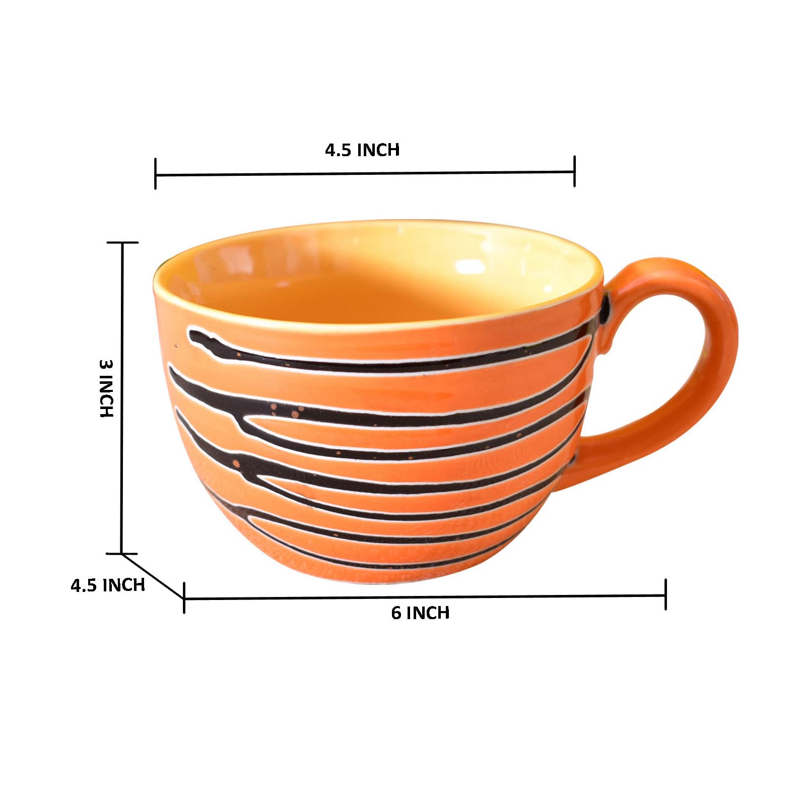 Kunhar Ceramic Soup Mug - Burning Orange, 2 Piece, 350 ML - Image 2