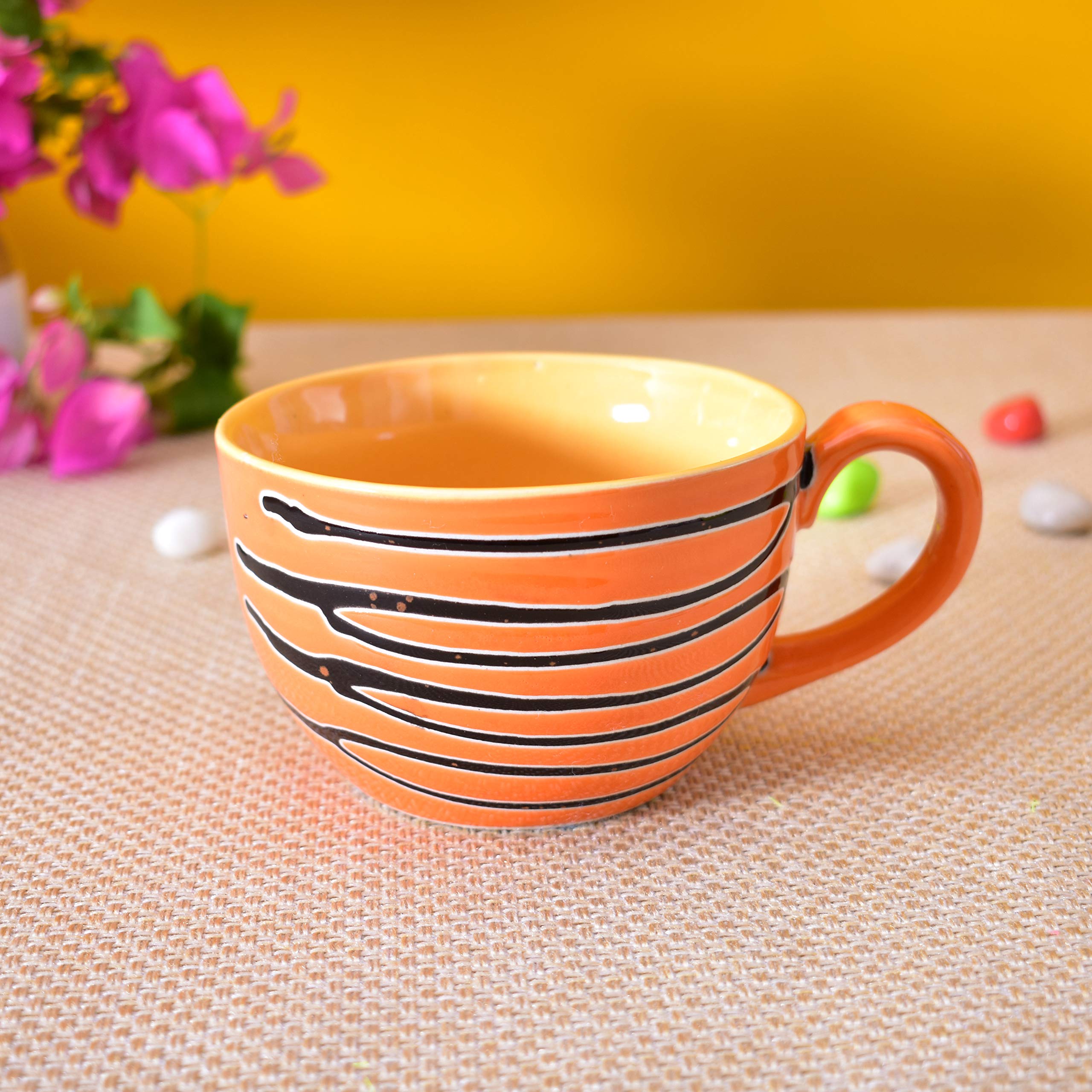 Kunhar Ceramic Soup Mug - Burning Orange, 2 Piece, 350 ML - Image 3