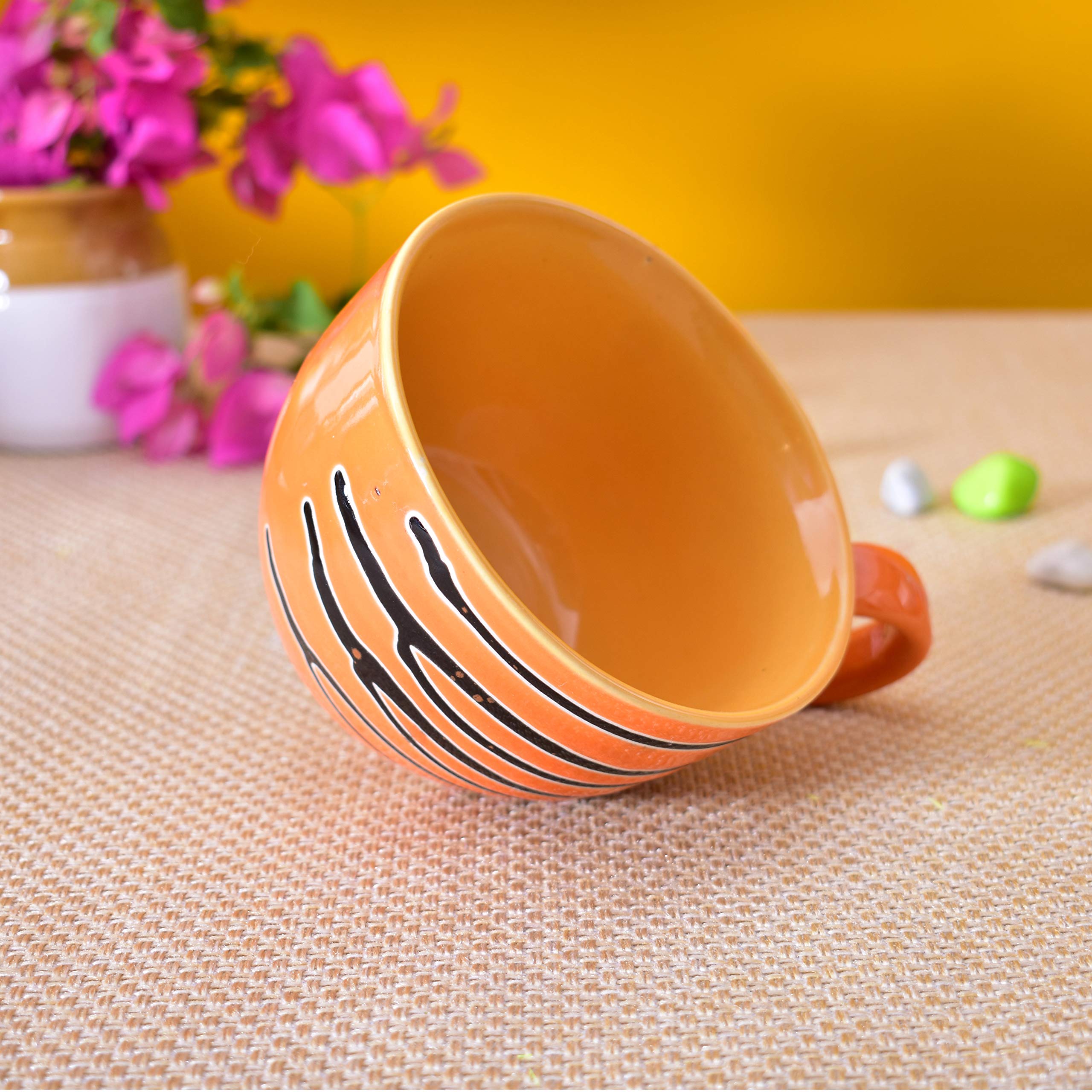 Kunhar Ceramic Soup Mug - Burning Orange, 2 Piece, 350 ML - Image 5