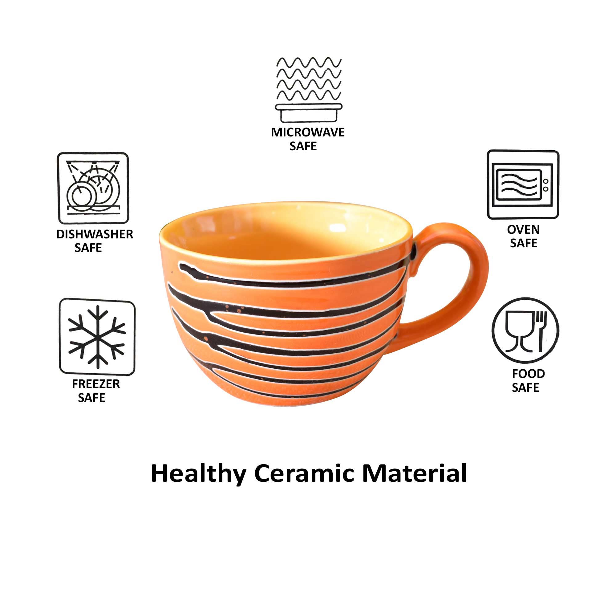 Kunhar Ceramic Soup Mug - Burning Orange, 2 Piece, 350 ML - Image 6