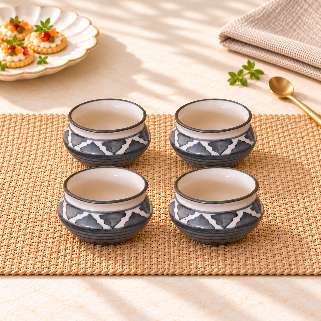 Kunhar Ceramic Sauce Holder - 90 ML, 4 Pieces, Gray