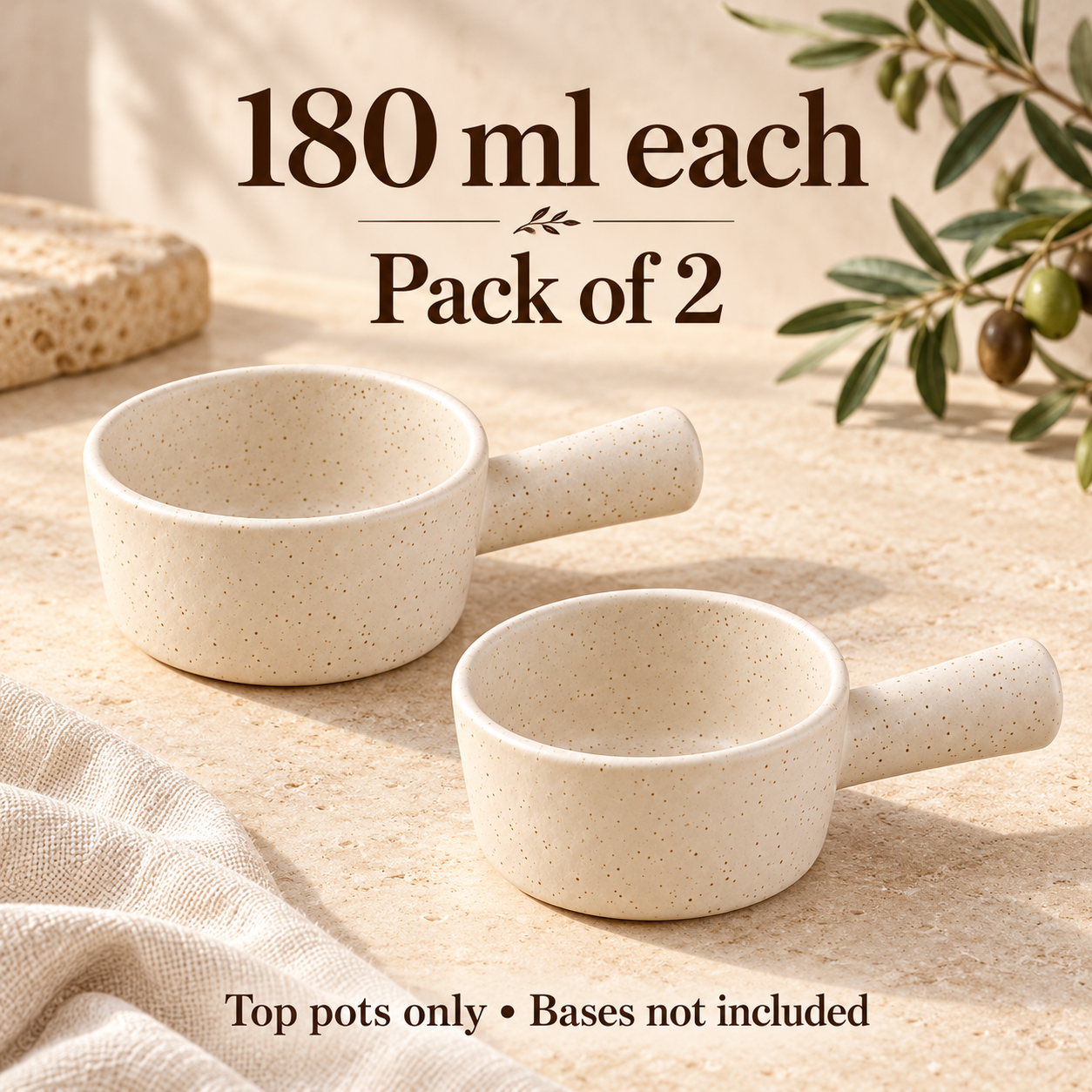 KunhaR Ceramic Fondue Top, 180 ml + 180 ml, Pack of 2, White + White – image 7