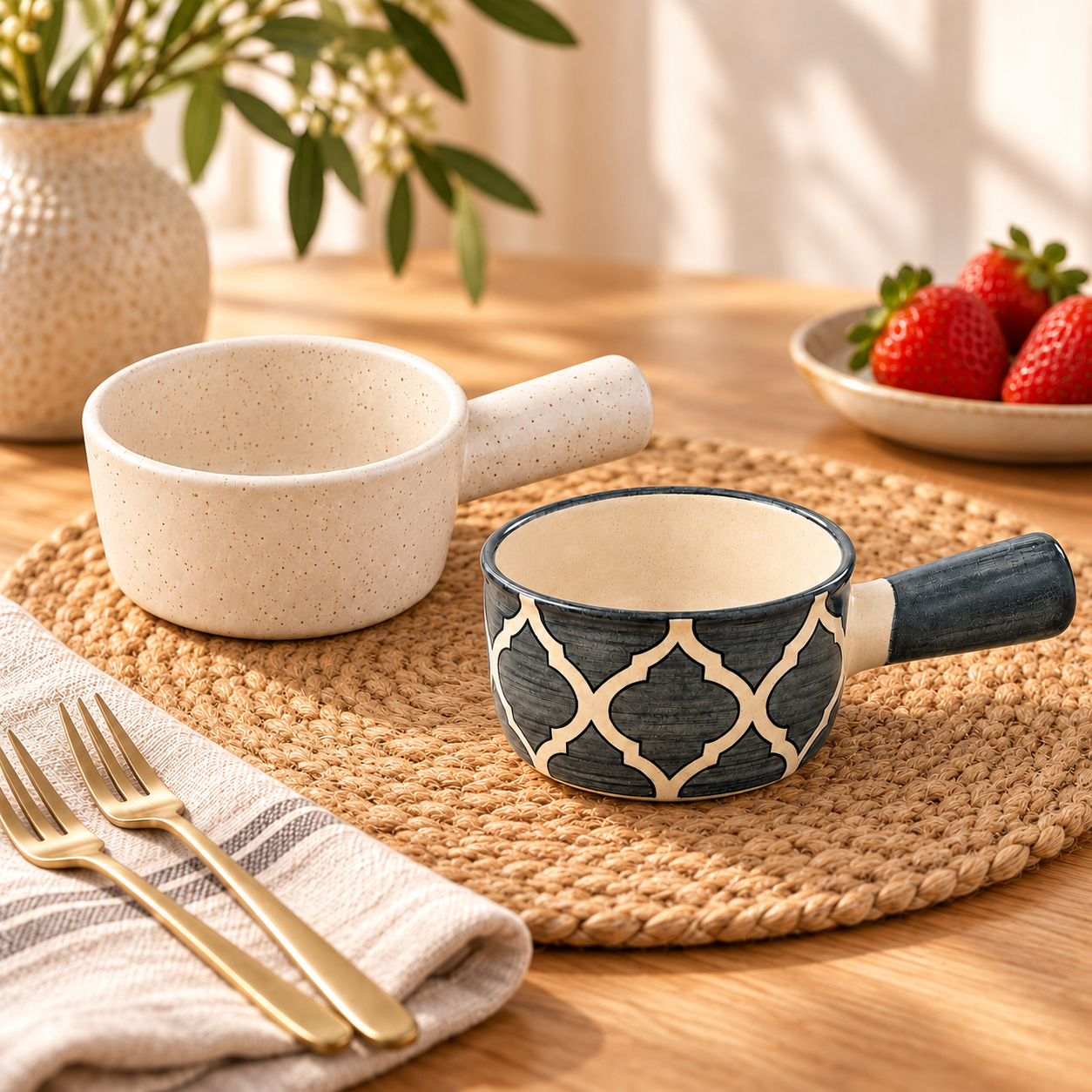 KunhaR Ceramic Fondue Tops for Chocolate, Cheese & Dips, 180 ml Each, White & Grey, Pack of 2 | Lead-Free, Microwave & Oven Safe