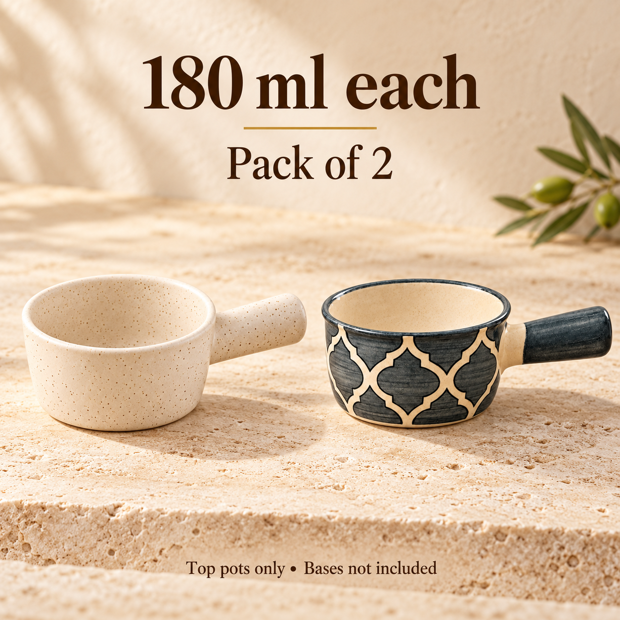 KunhaR Ceramic Fondue Top, 180 ml + 180 ml, Pack of 2, White + Grey – image 7