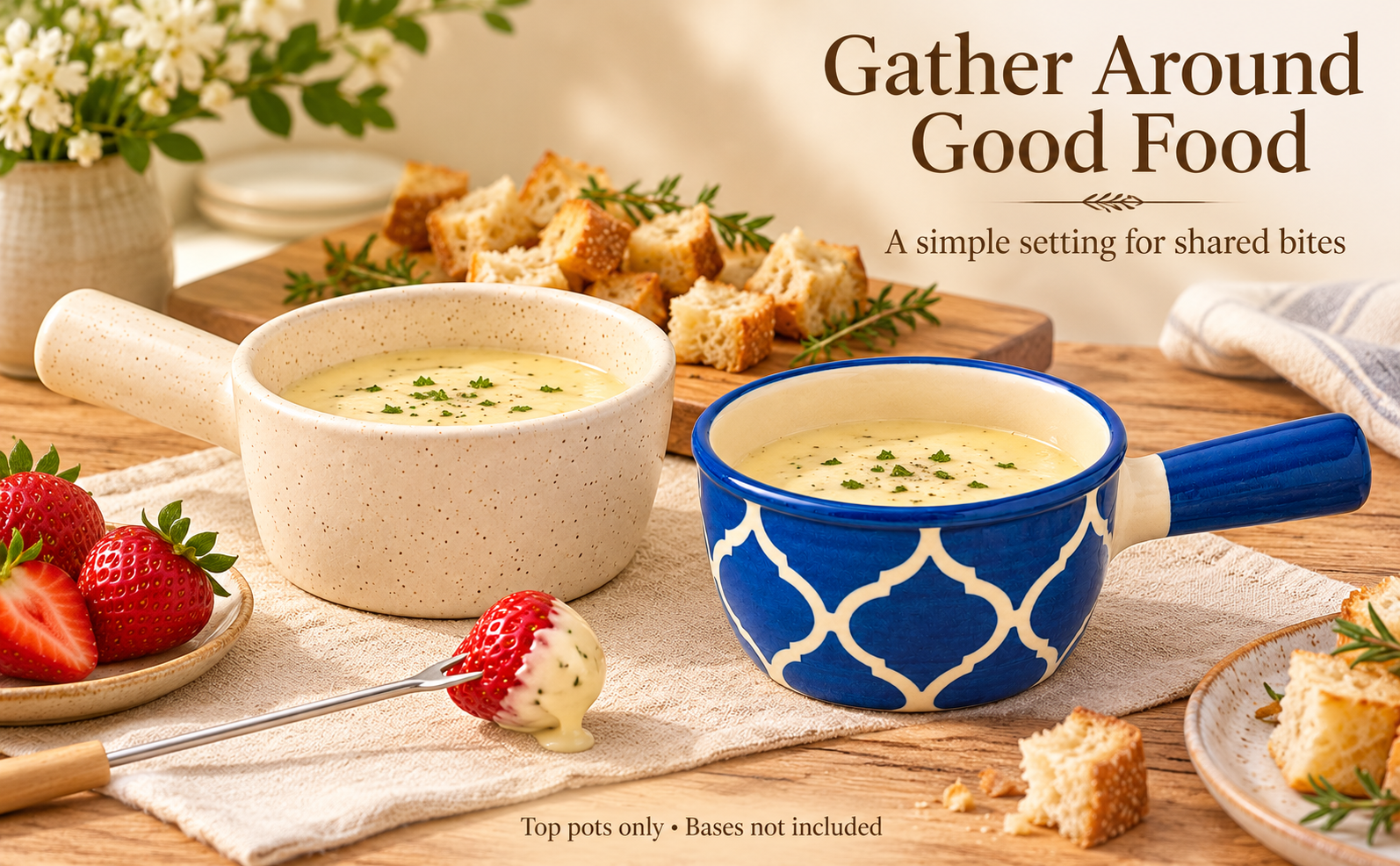 KunhaR Ceramic Fondue Top, 180 ml + 180 ml, Pack of 2, White + Blue – visual story 3