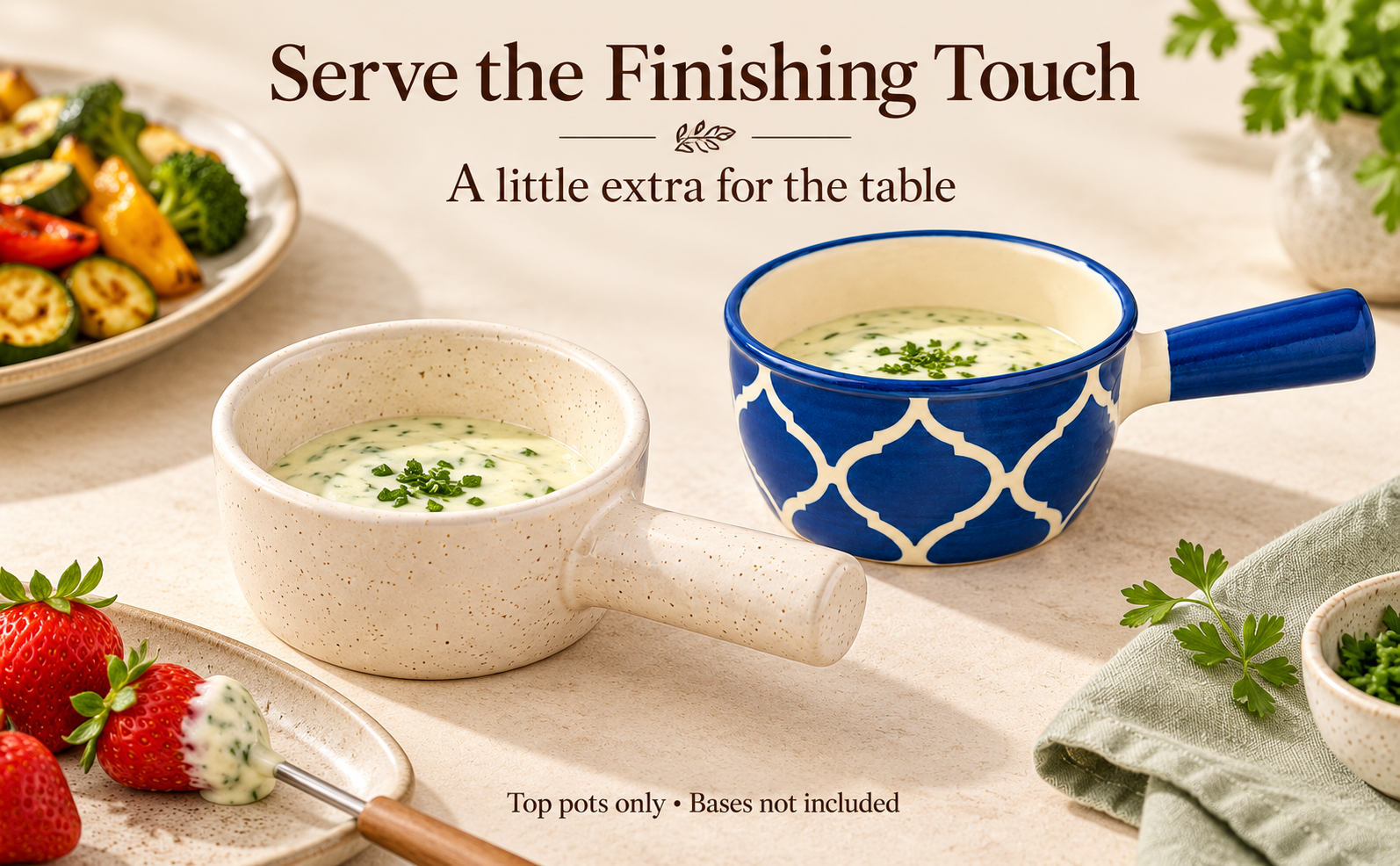 KunhaR Ceramic Fondue Top, 180 ml + 180 ml, Pack of 2, White + Blue – visual story 4