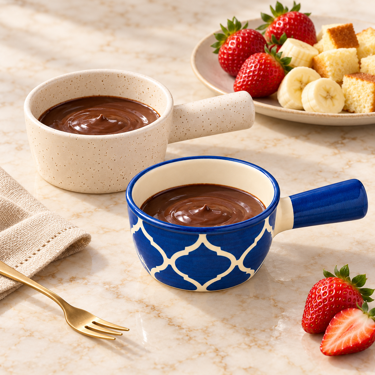 KunhaR Ceramic Fondue Top, 180 ml + 180 ml, Pack of 2, White + Blue – image 2
