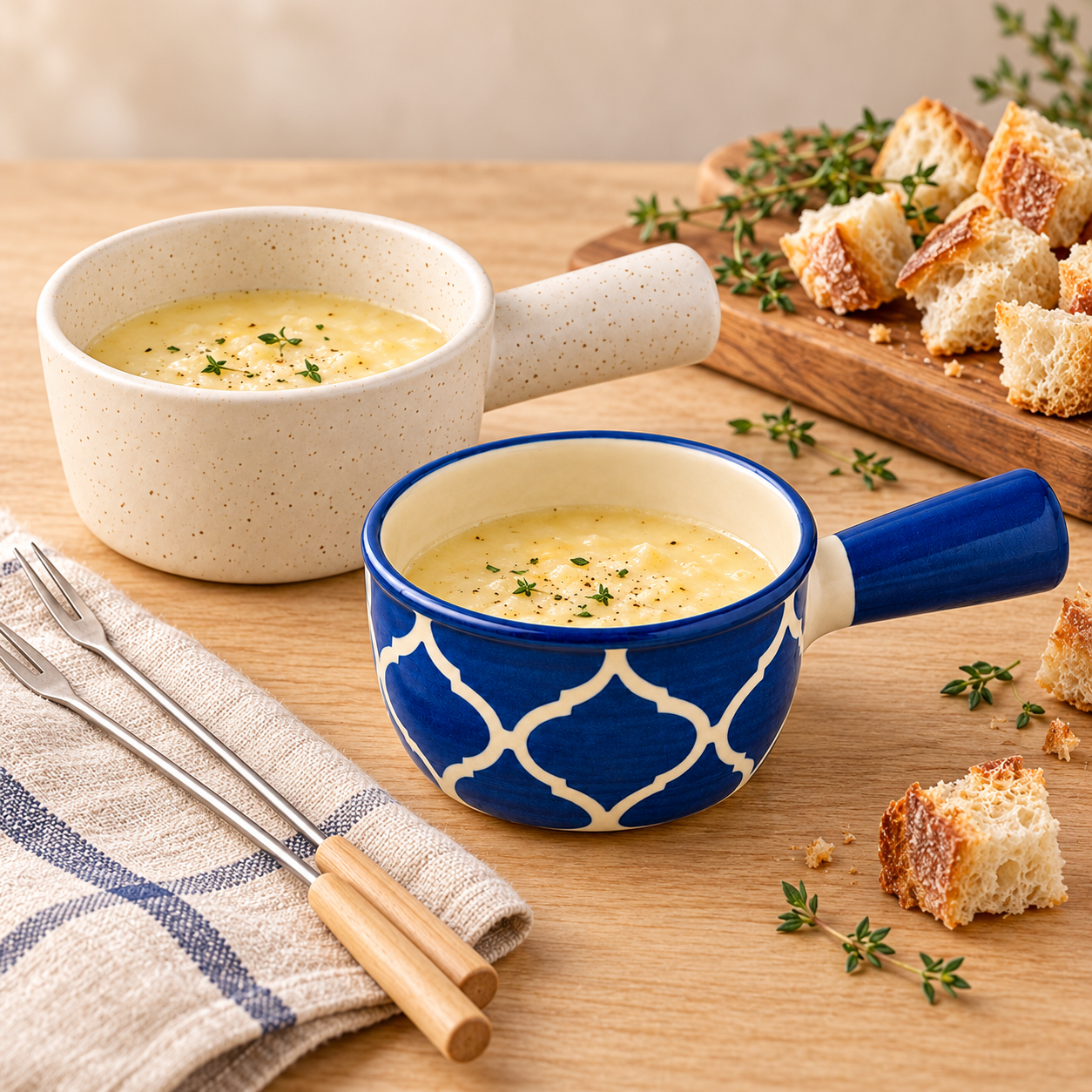 KunhaR Ceramic Fondue Top, 180 ml + 180 ml, Pack of 2, White + Blue – image 3