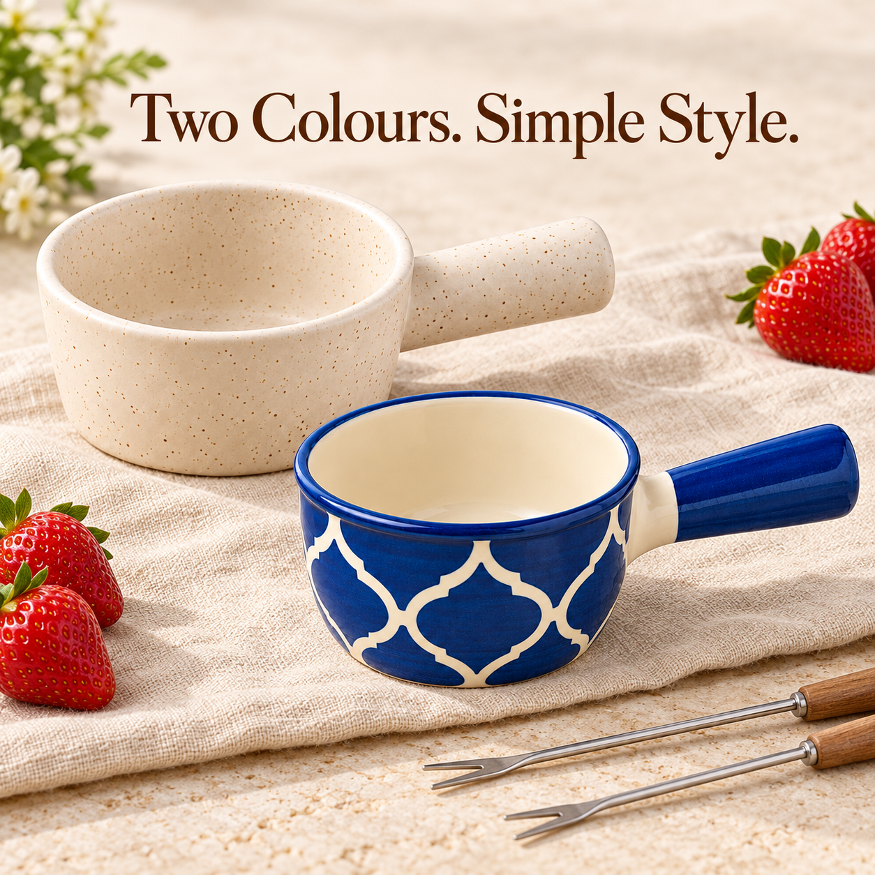 KunhaR Ceramic Fondue Top, 180 ml + 180 ml, Pack of 2, White + Blue – image 5
