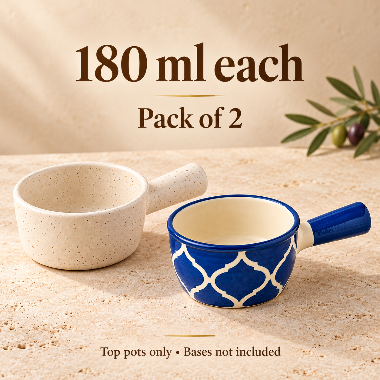 KunhaR Ceramic Fondue Top, 180 ml + 180 ml, Pack of 2, White + Blue – image 7